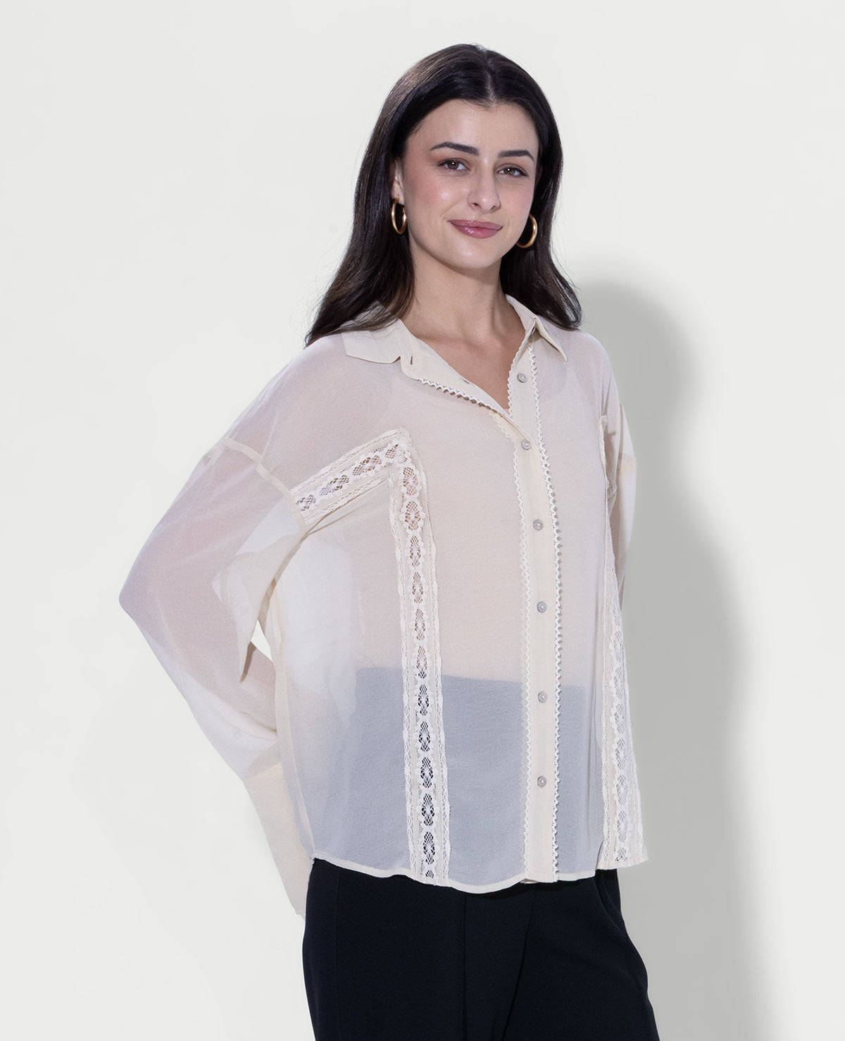 Sheer Lace Panel Shirt