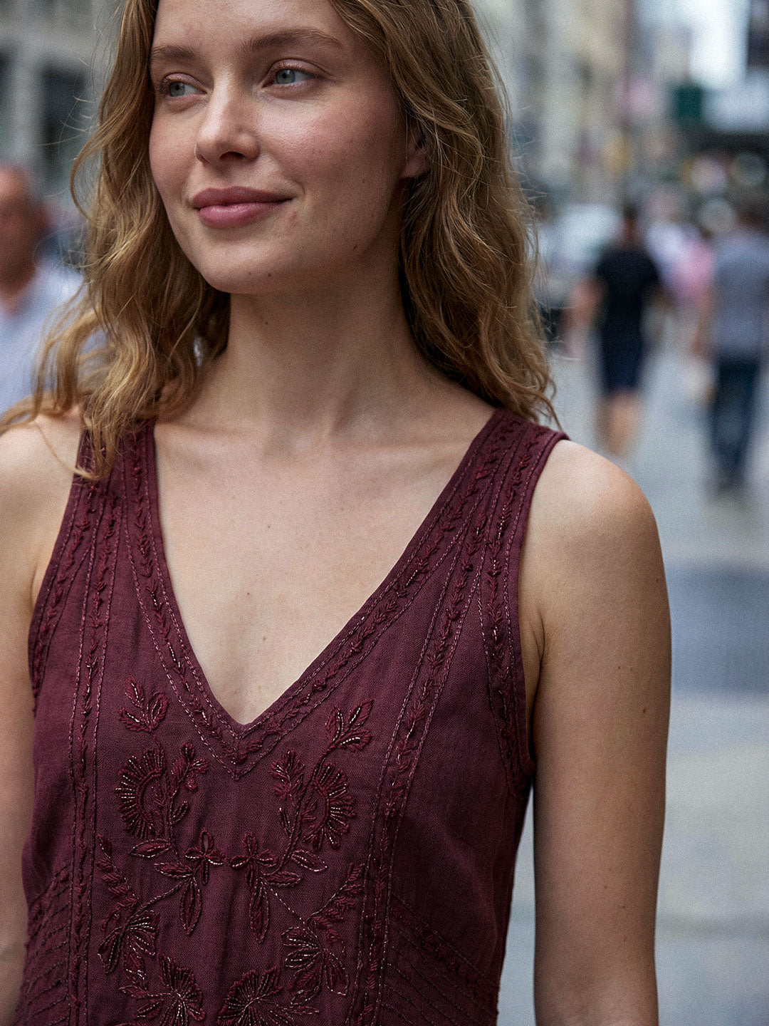 Embroidered V-Neck Mini Dress