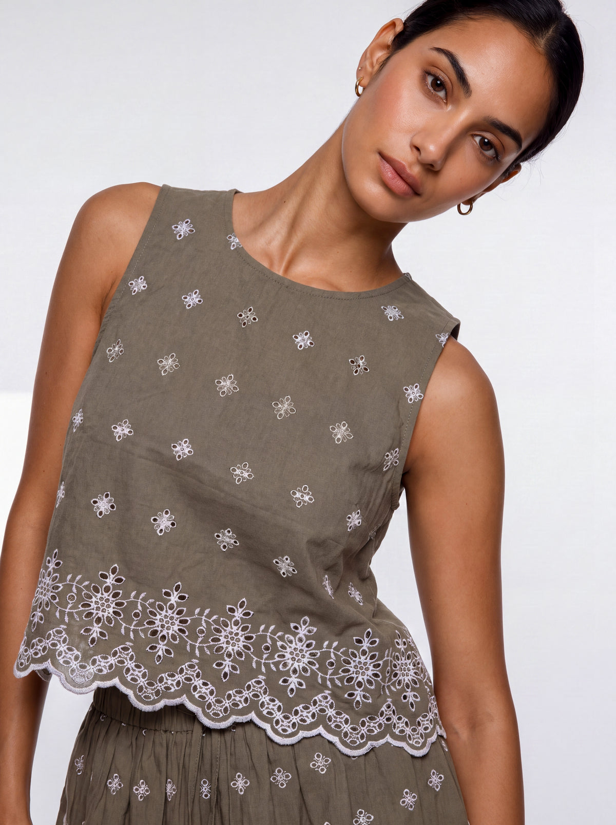 Olive Bloom Embroidered Top