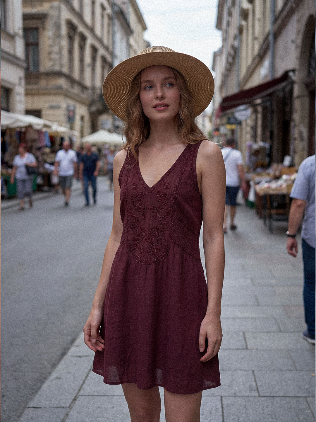 Embroidered V-Neck Mini Dress