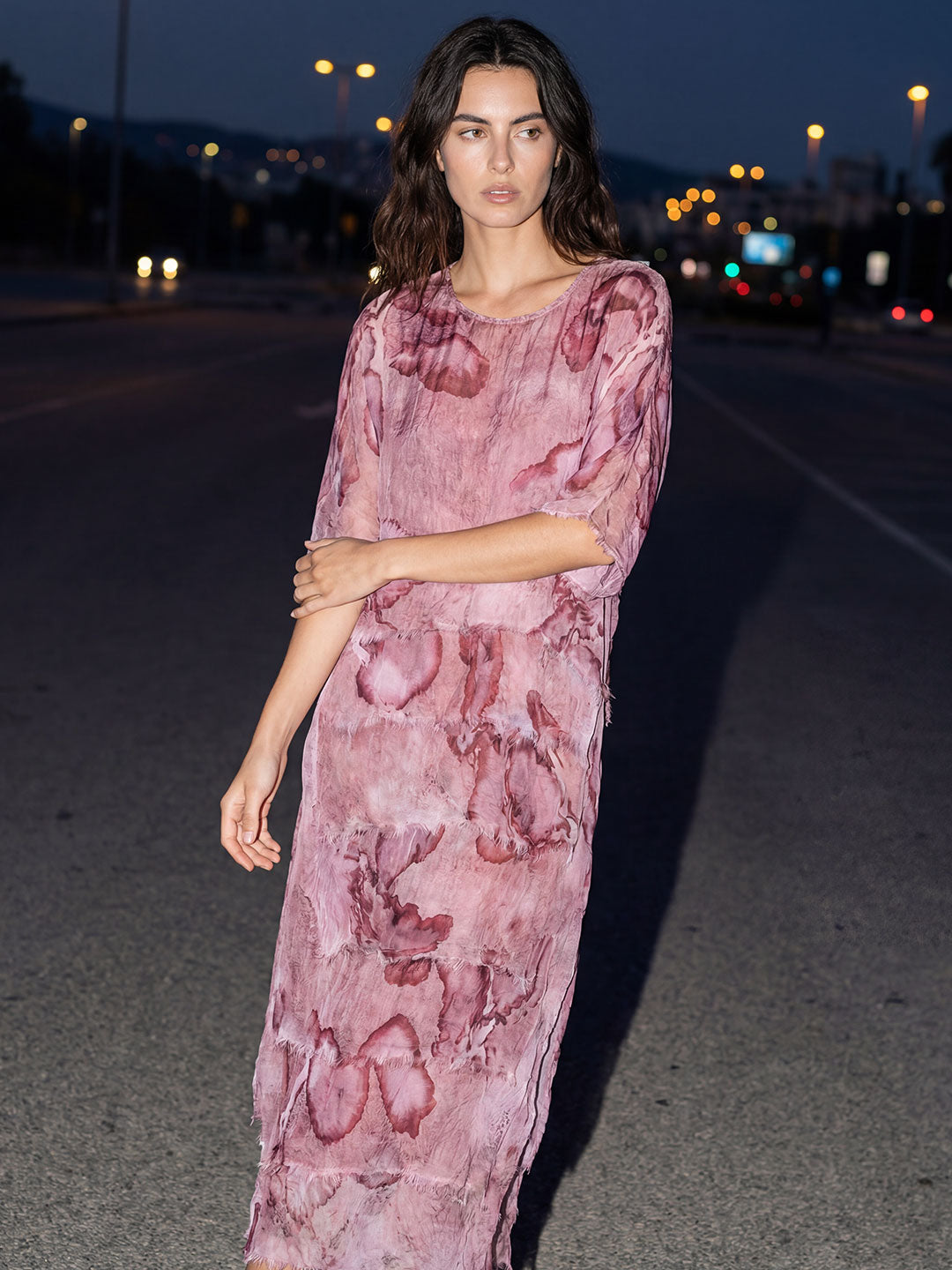 Textured Floral Print Midi Dress