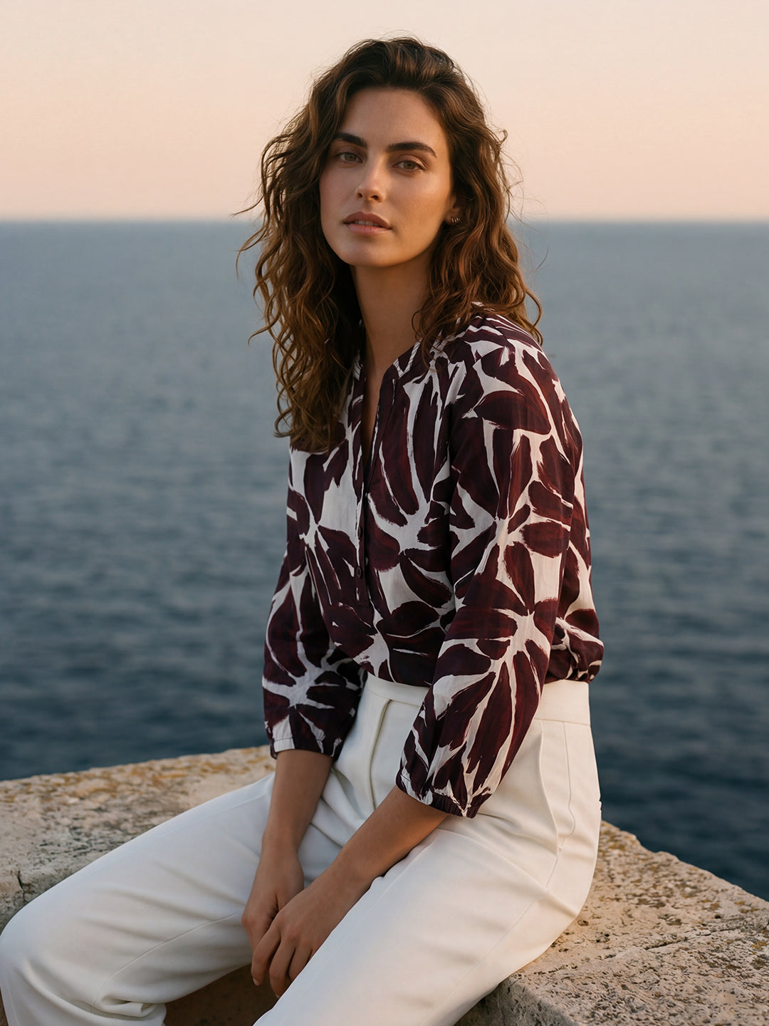 Flora Bloom Henley (Mulberry Red)