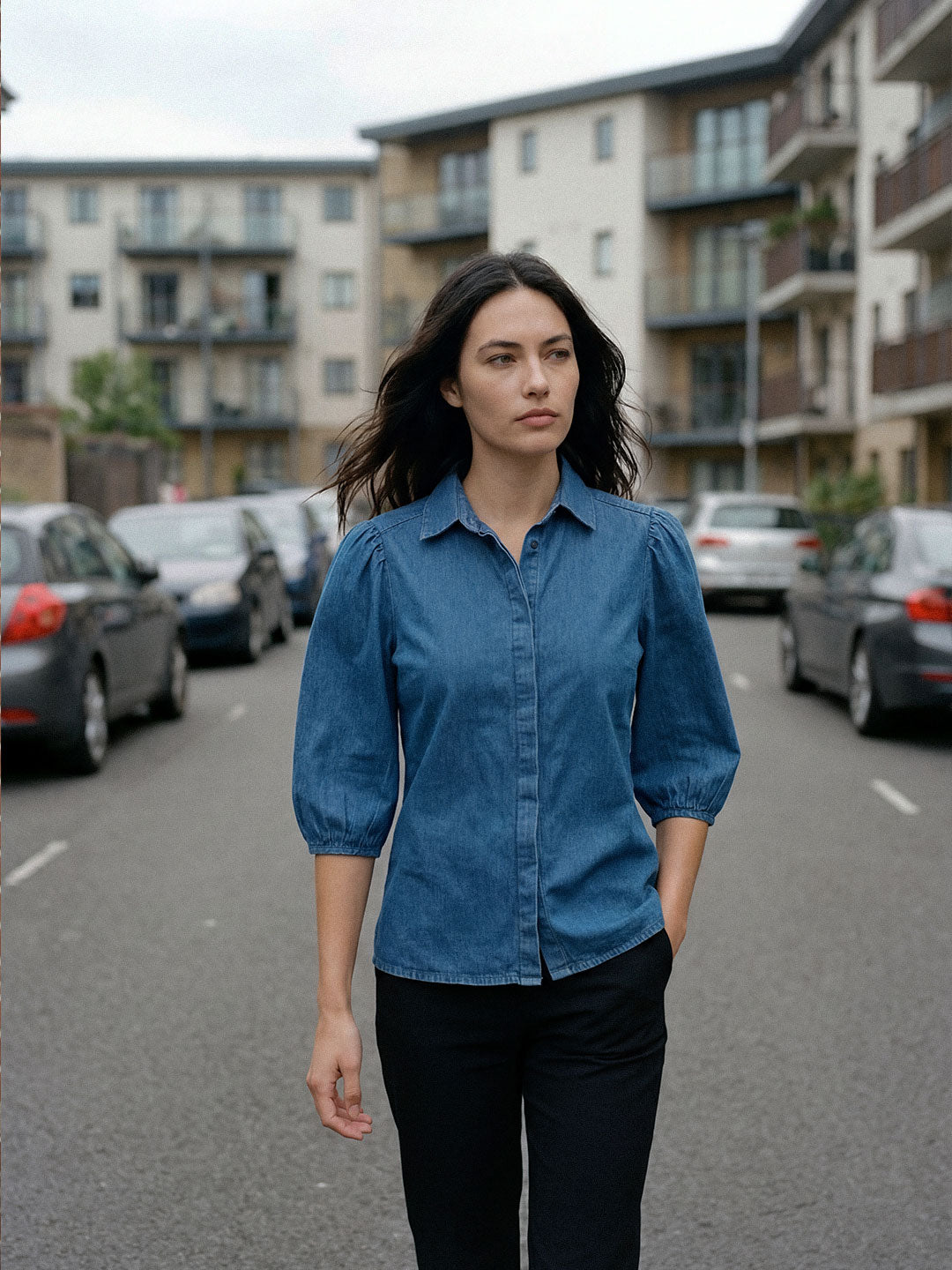 Minimal Puff Denim Shirt