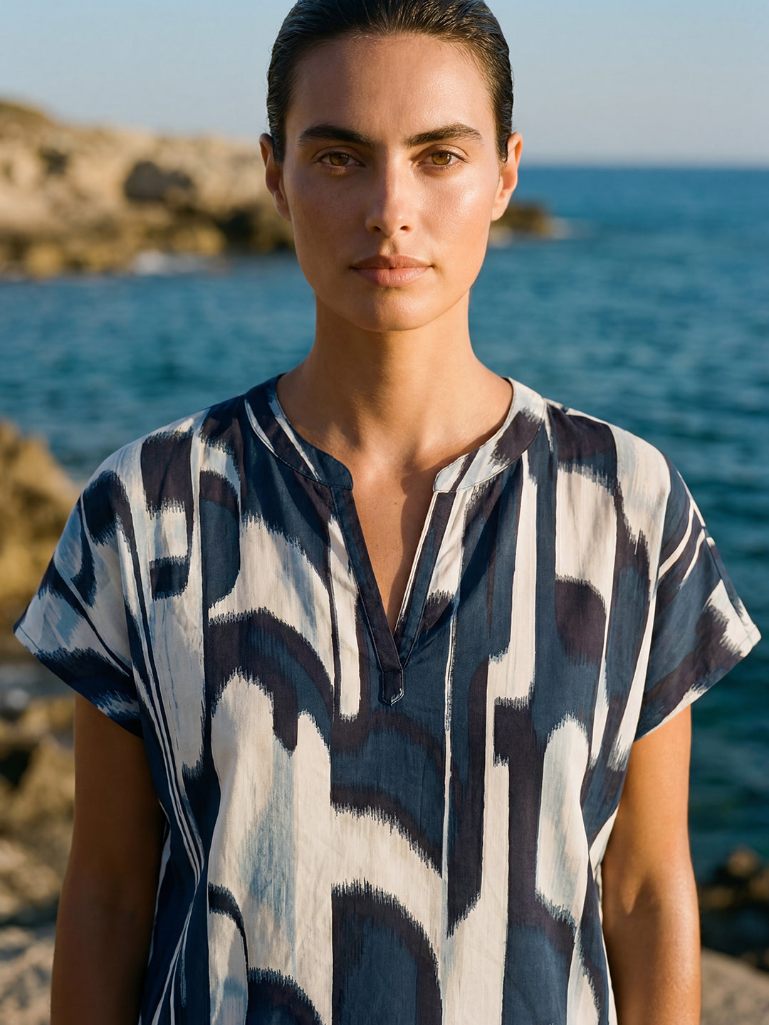 Indigo Abstract Henley