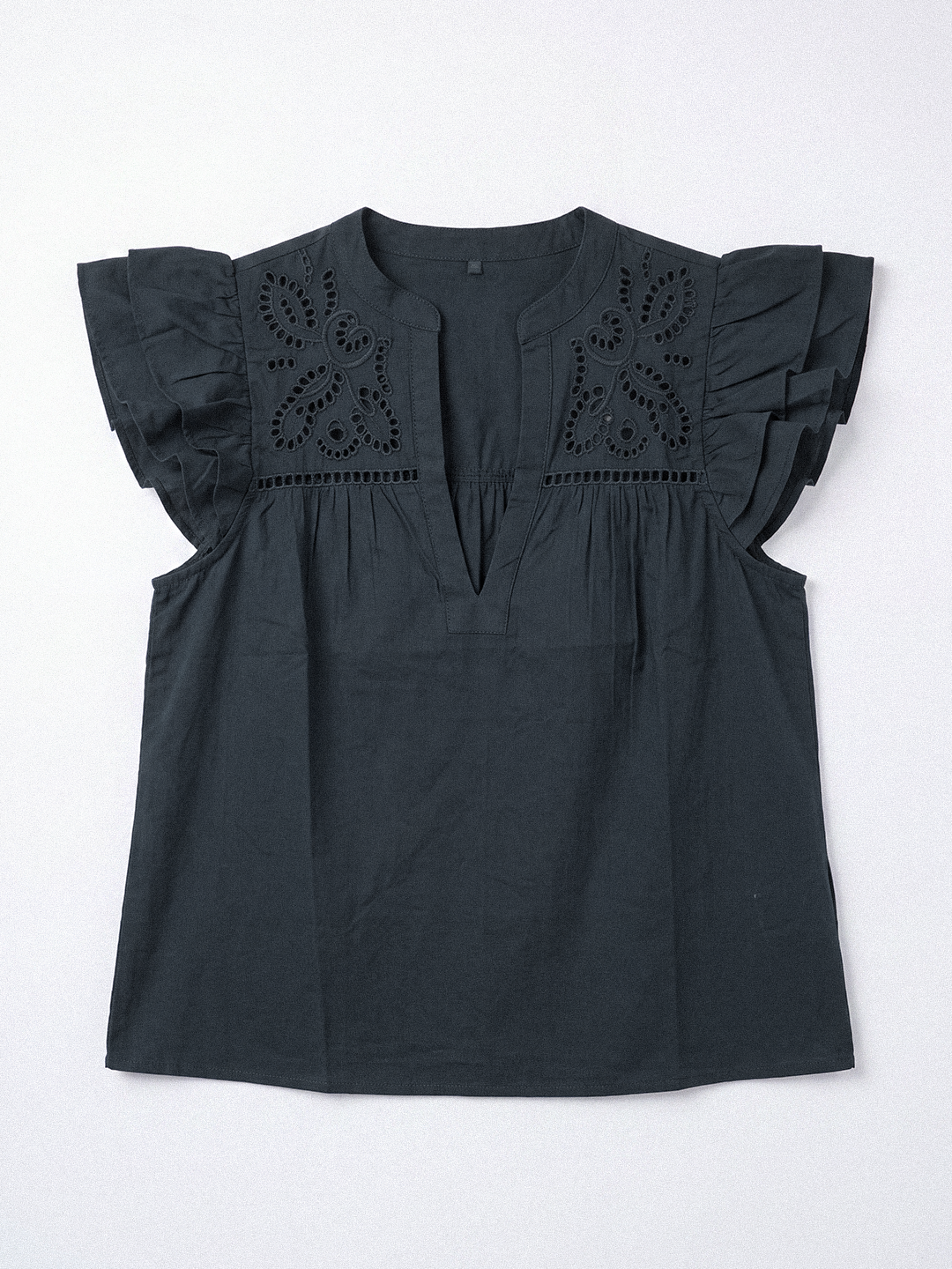 Schiffli Flutter Sleeve Top (Blue)