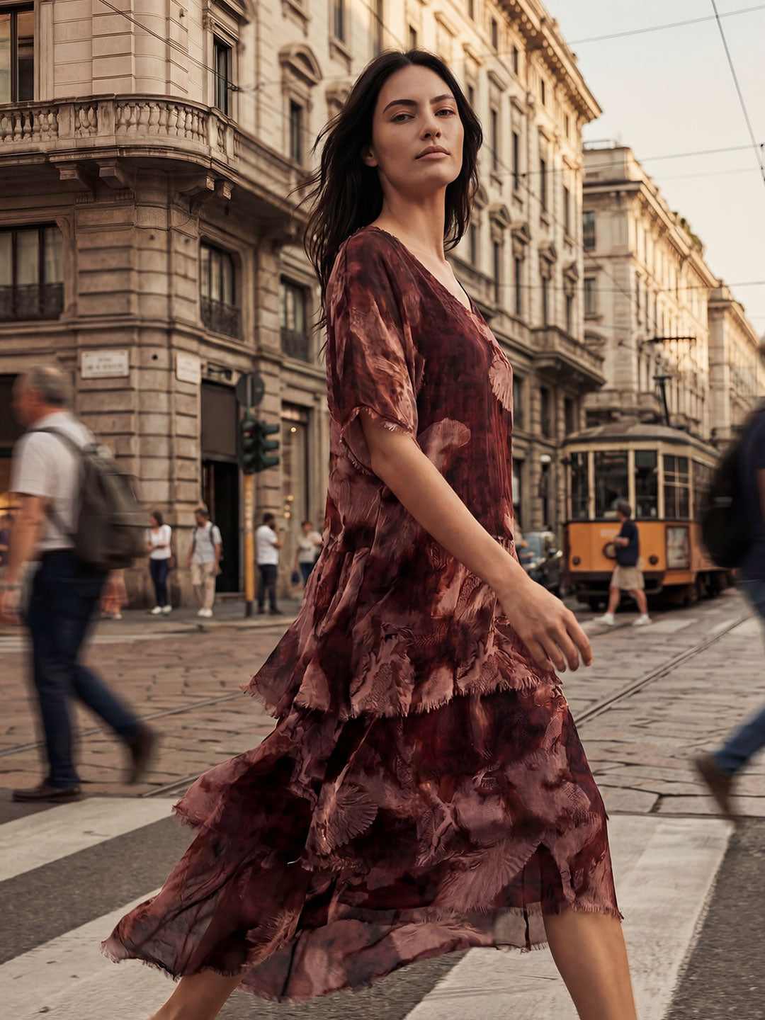 Textured Print Midi Dress