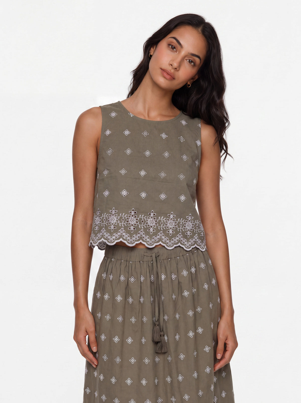 Olive Bloom Embroidered Top