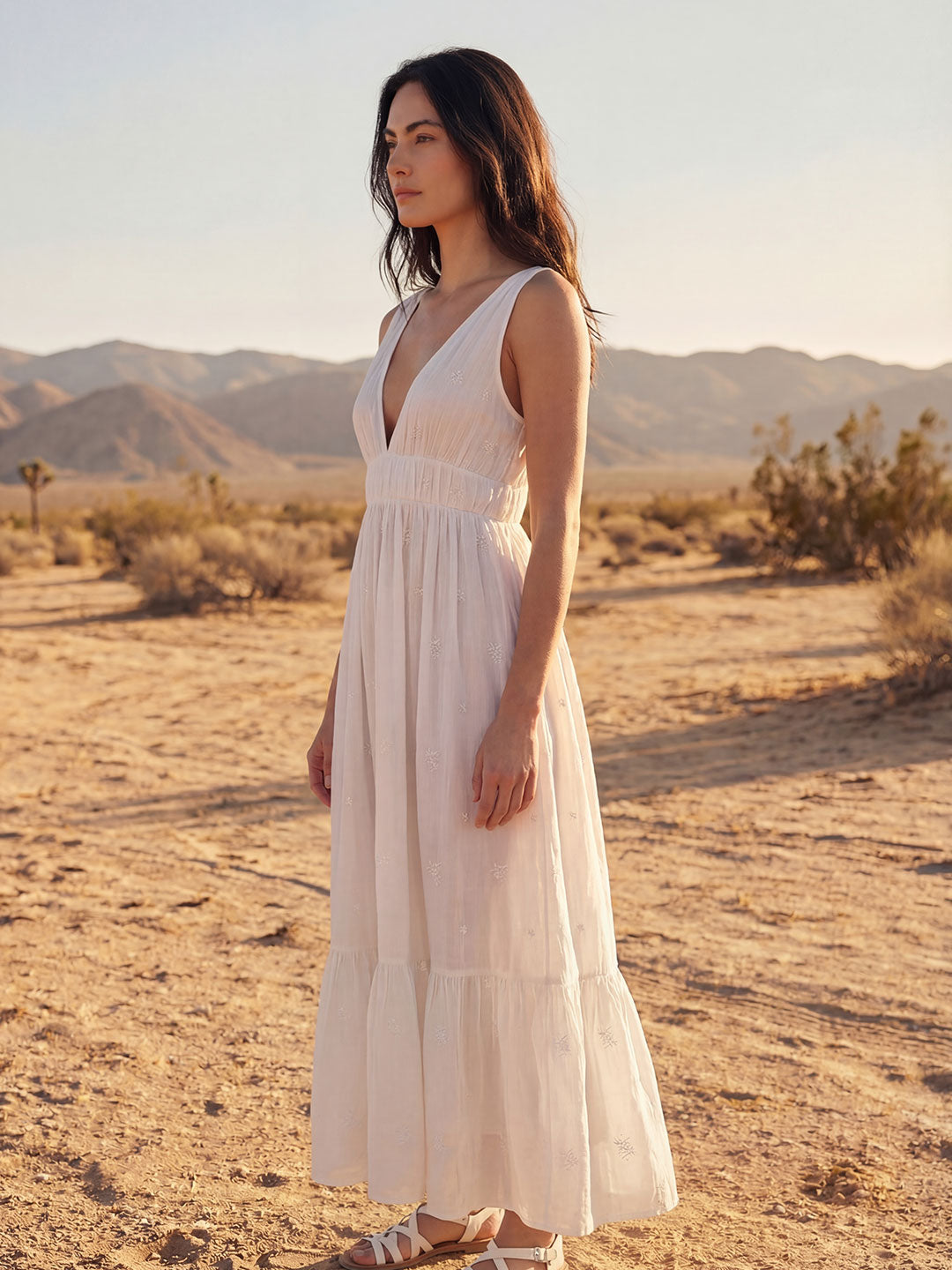 Plunging Embroidered Maxi Dress
