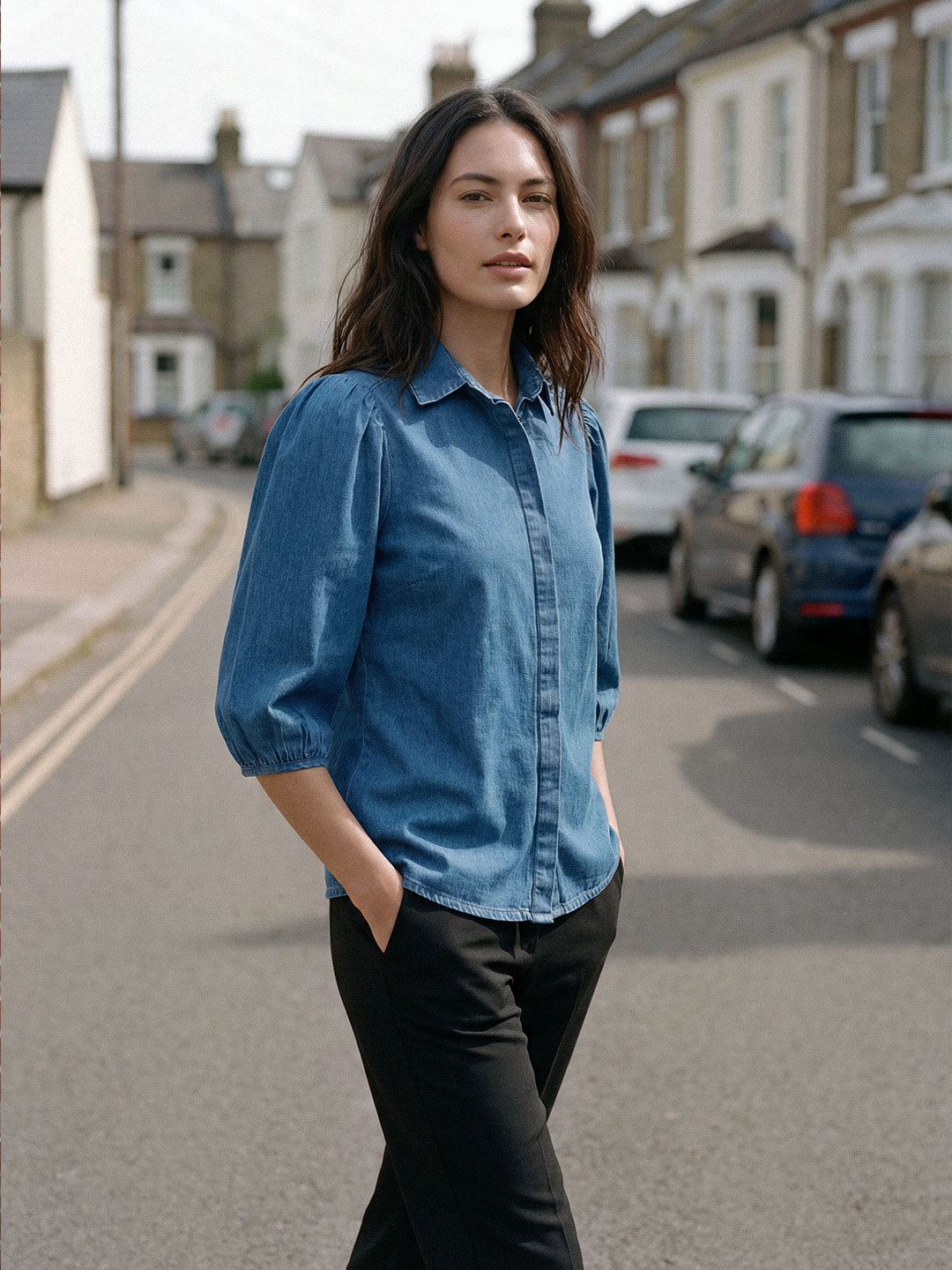 Minimal Puff Denim Shirt