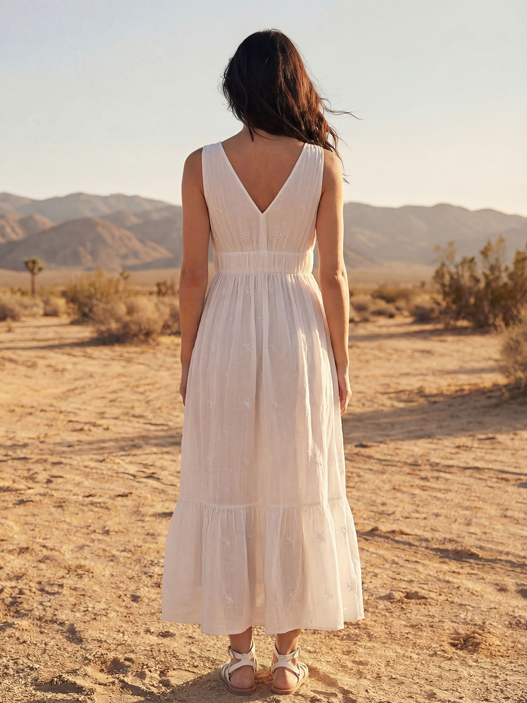 Plunging Embroidered Maxi Dress