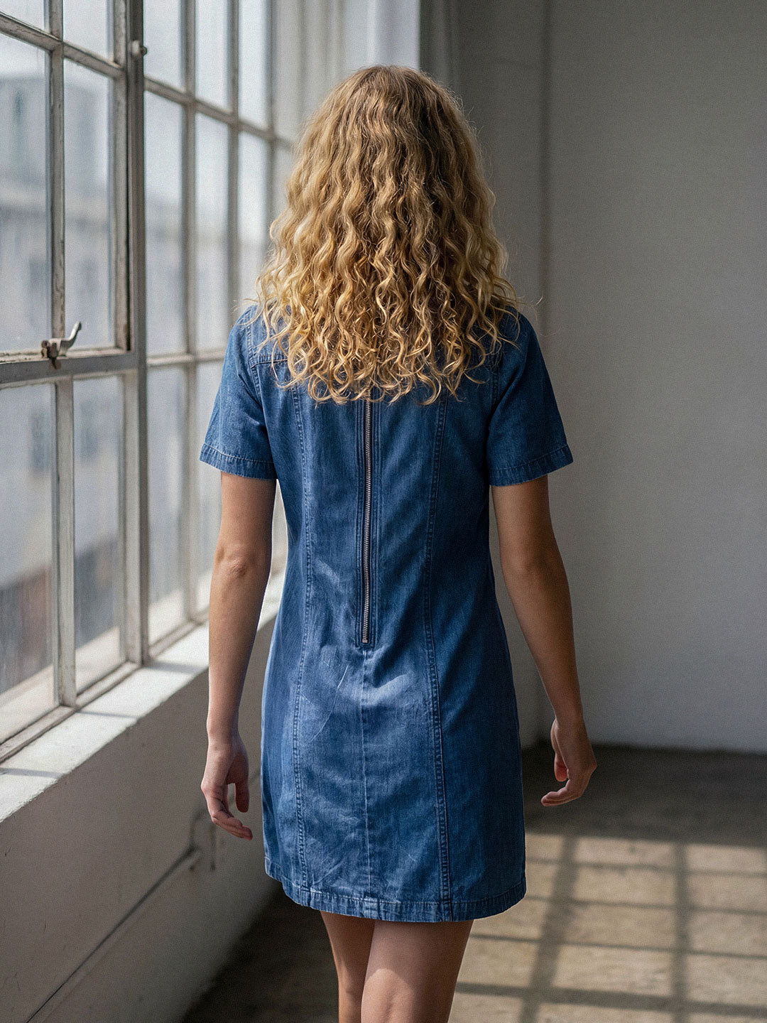 Embroidered lace-up dress