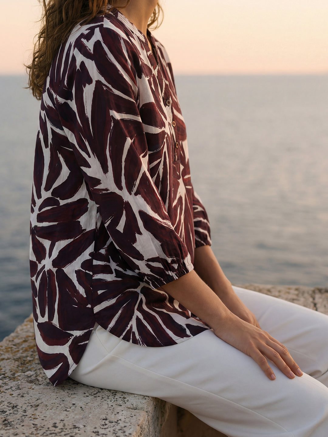 Flora Bloom Henley (Mulberry Red)