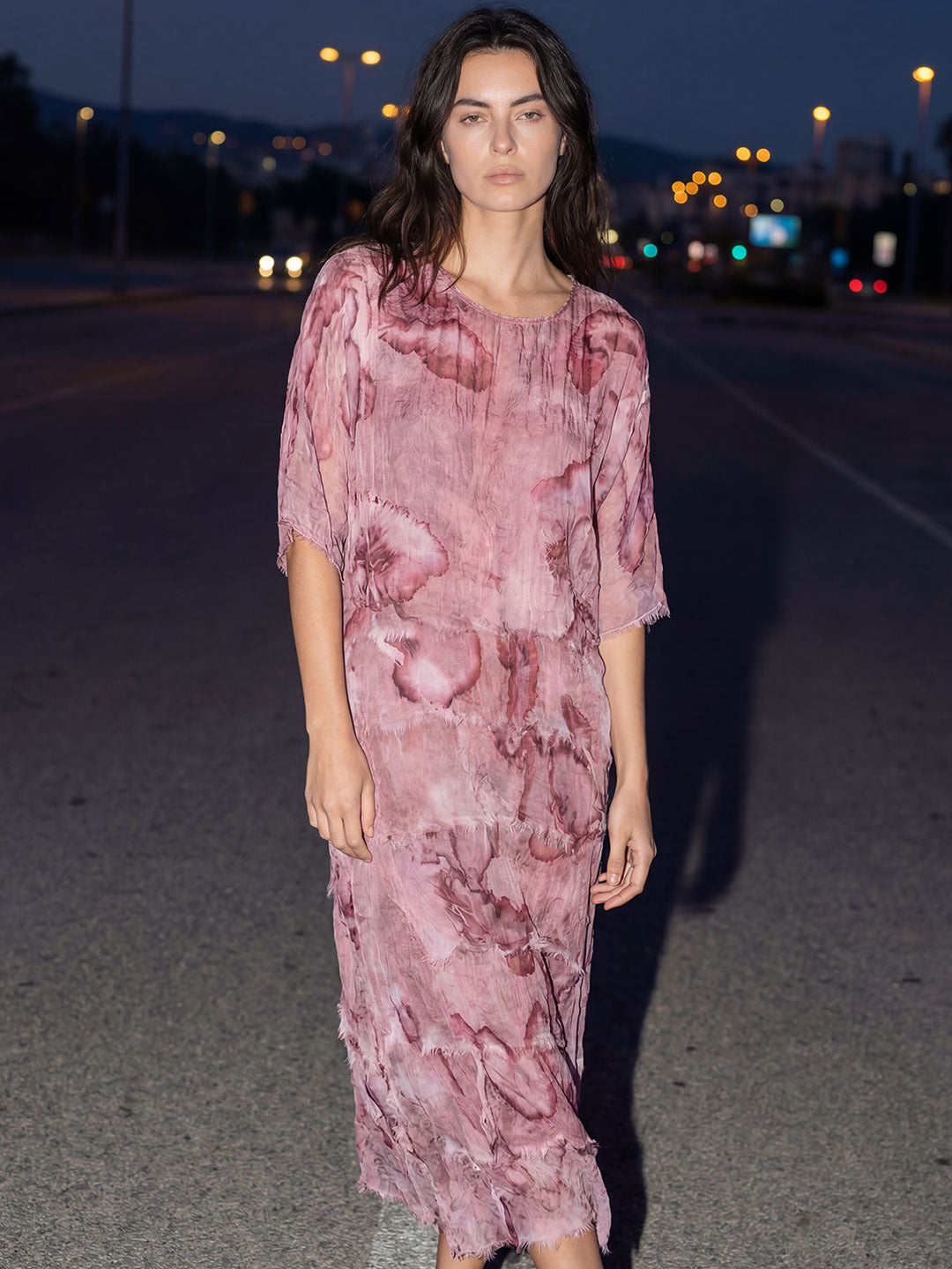 Textured Floral Print Midi Dress