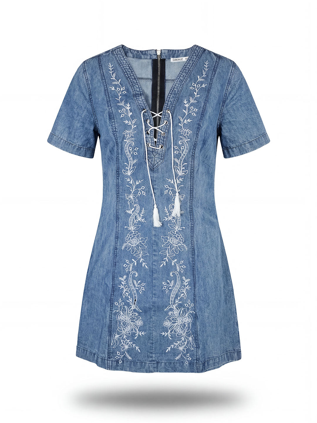 Embroidered lace-up dress