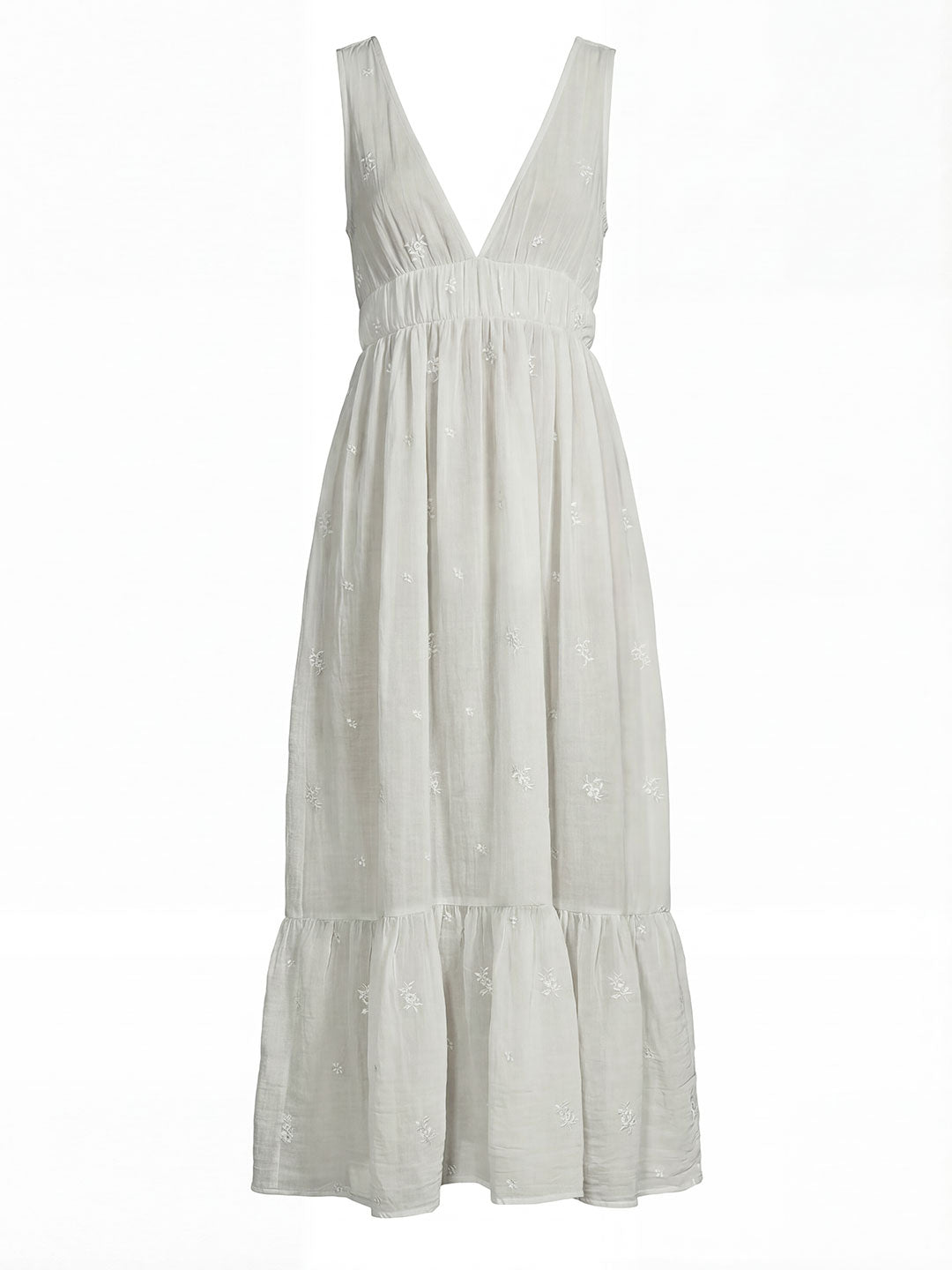 Plunging Embroidered Maxi Dress