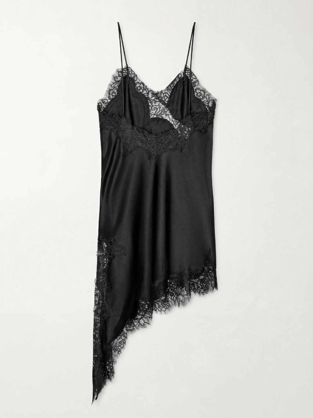Asymmetric Lace-Trim Satin Slip Dress