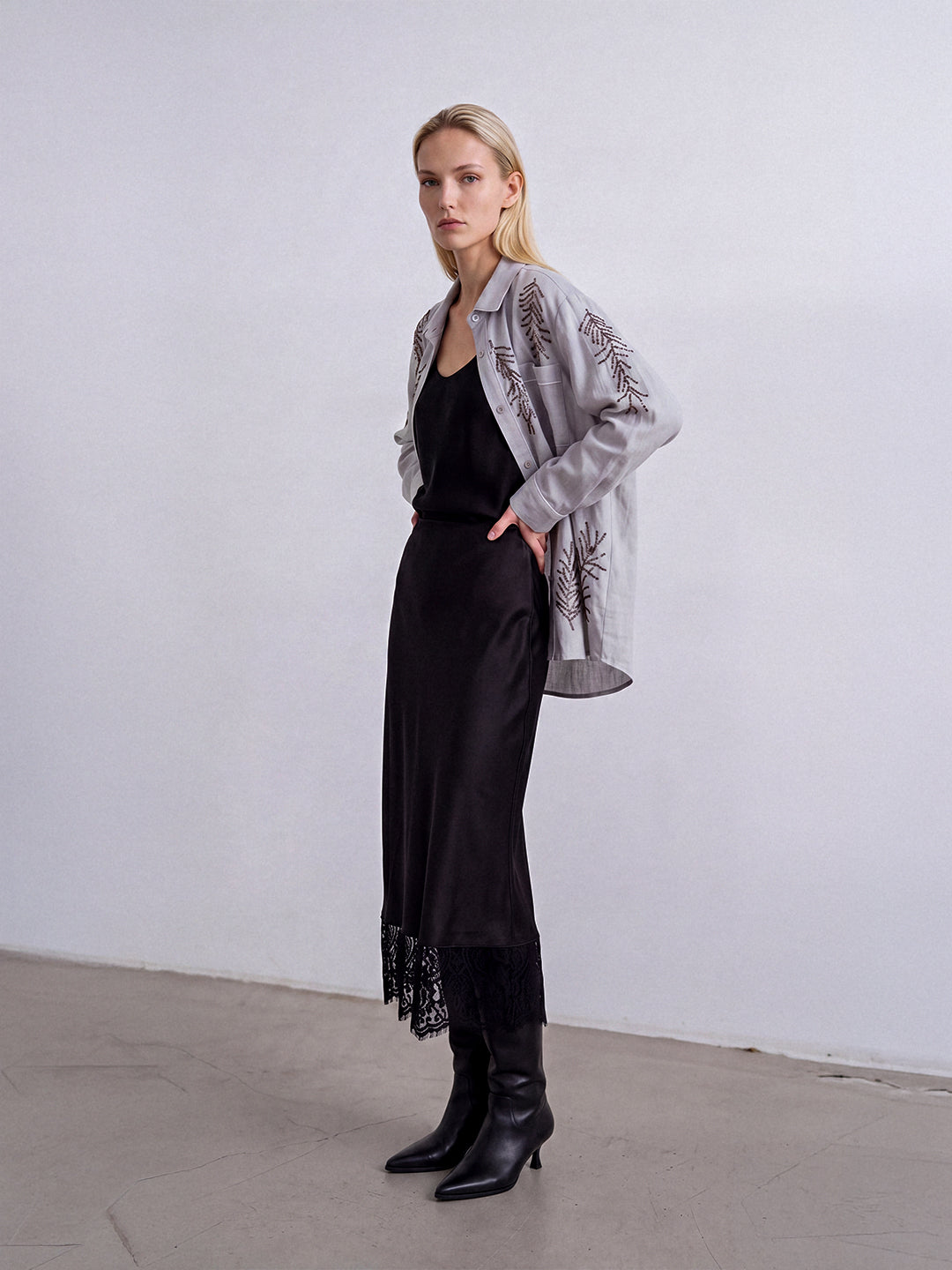 Midnight Lace Satin Skirt