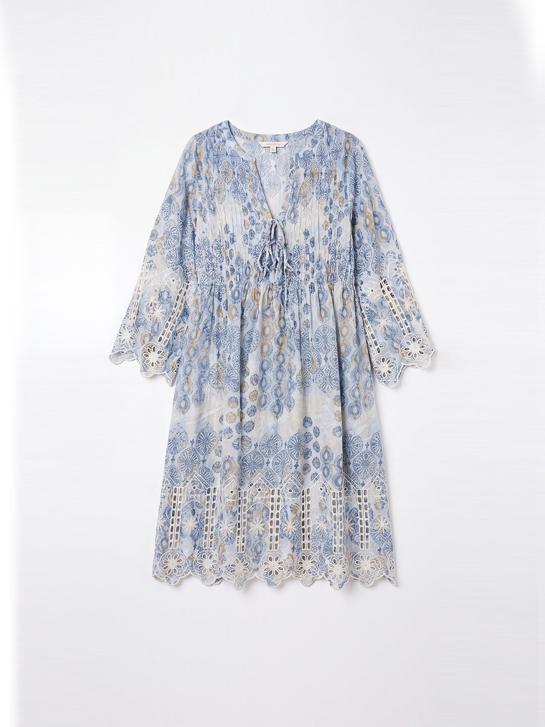 Printed Front-Tie Dress (Blue)