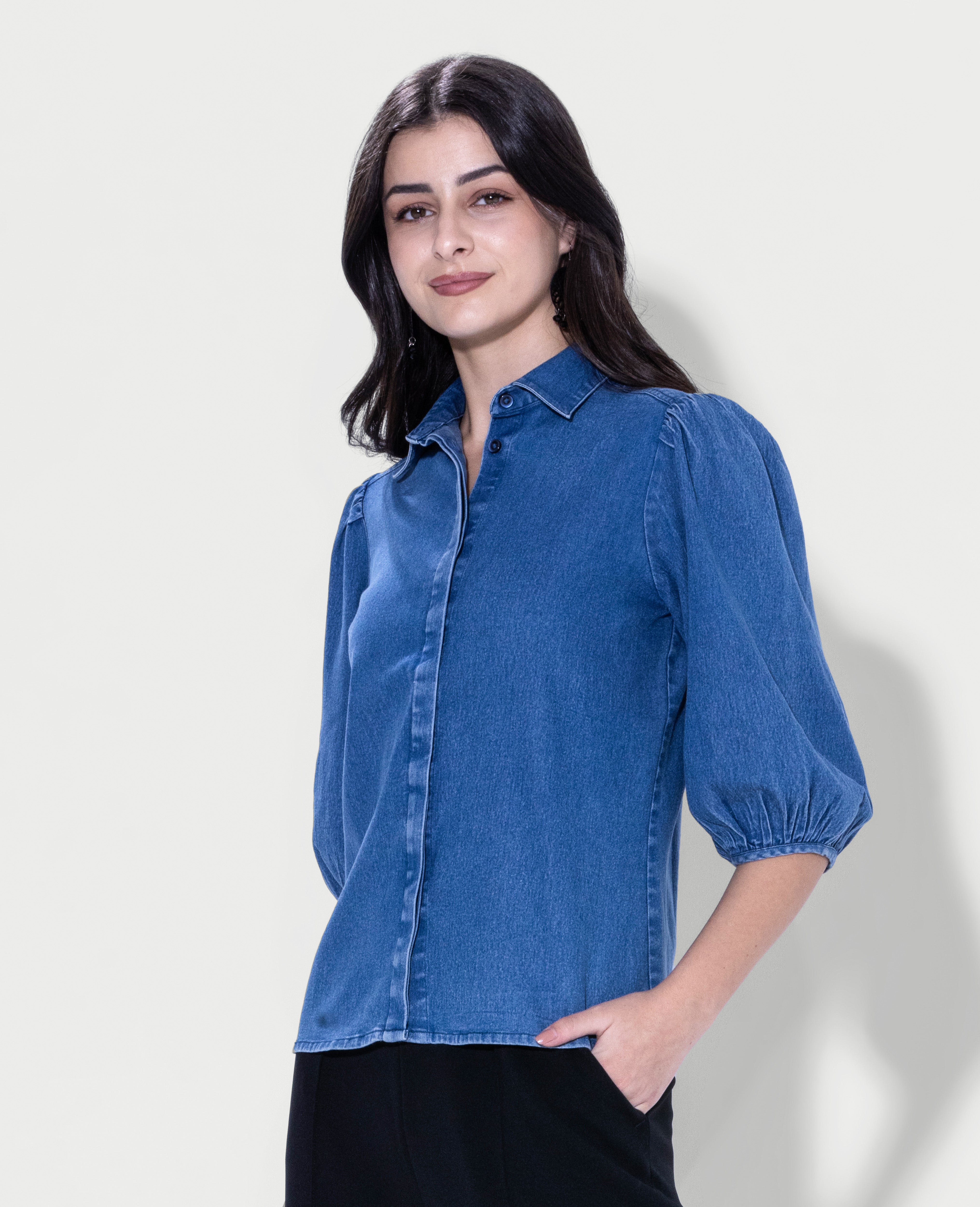 Minimal Puff Denim Shirt