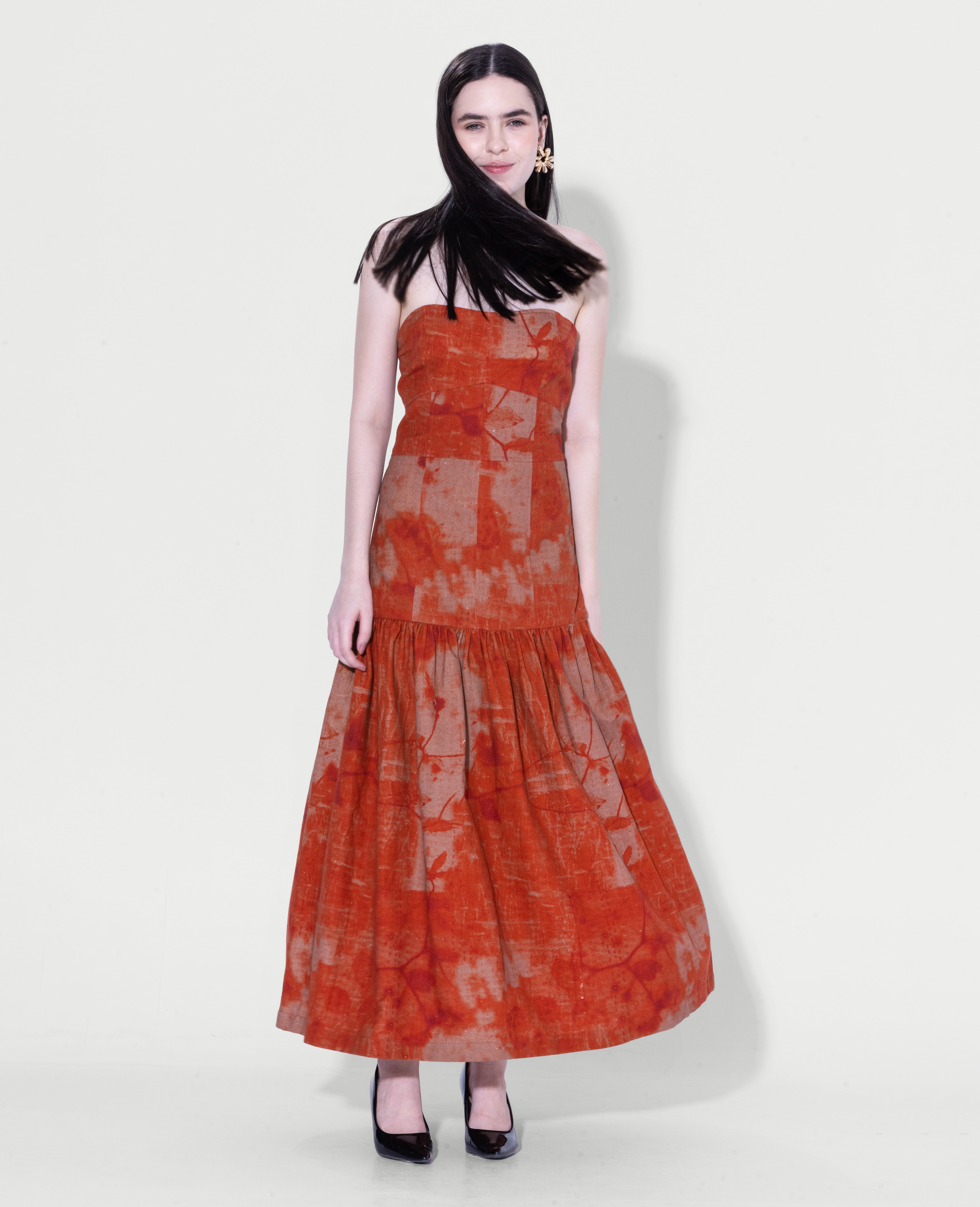 Strapless printed maxi dress