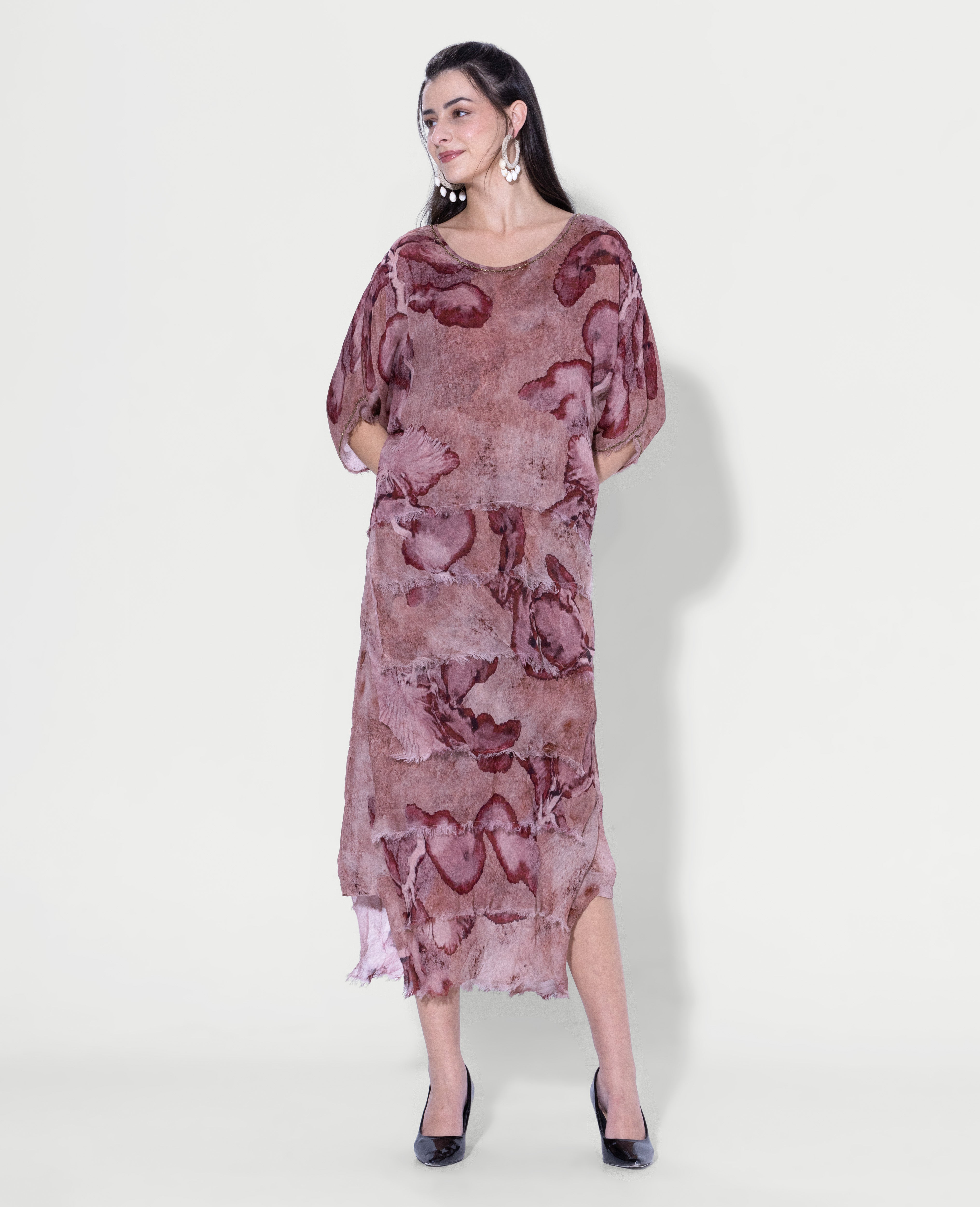 Textured Floral Print Midi Dress