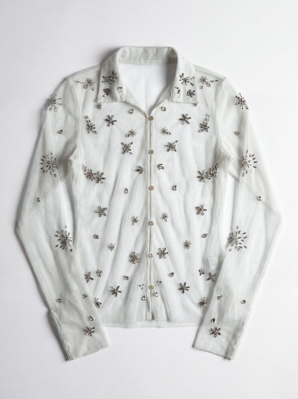 Night-Sky Embellished Mesh Shirt