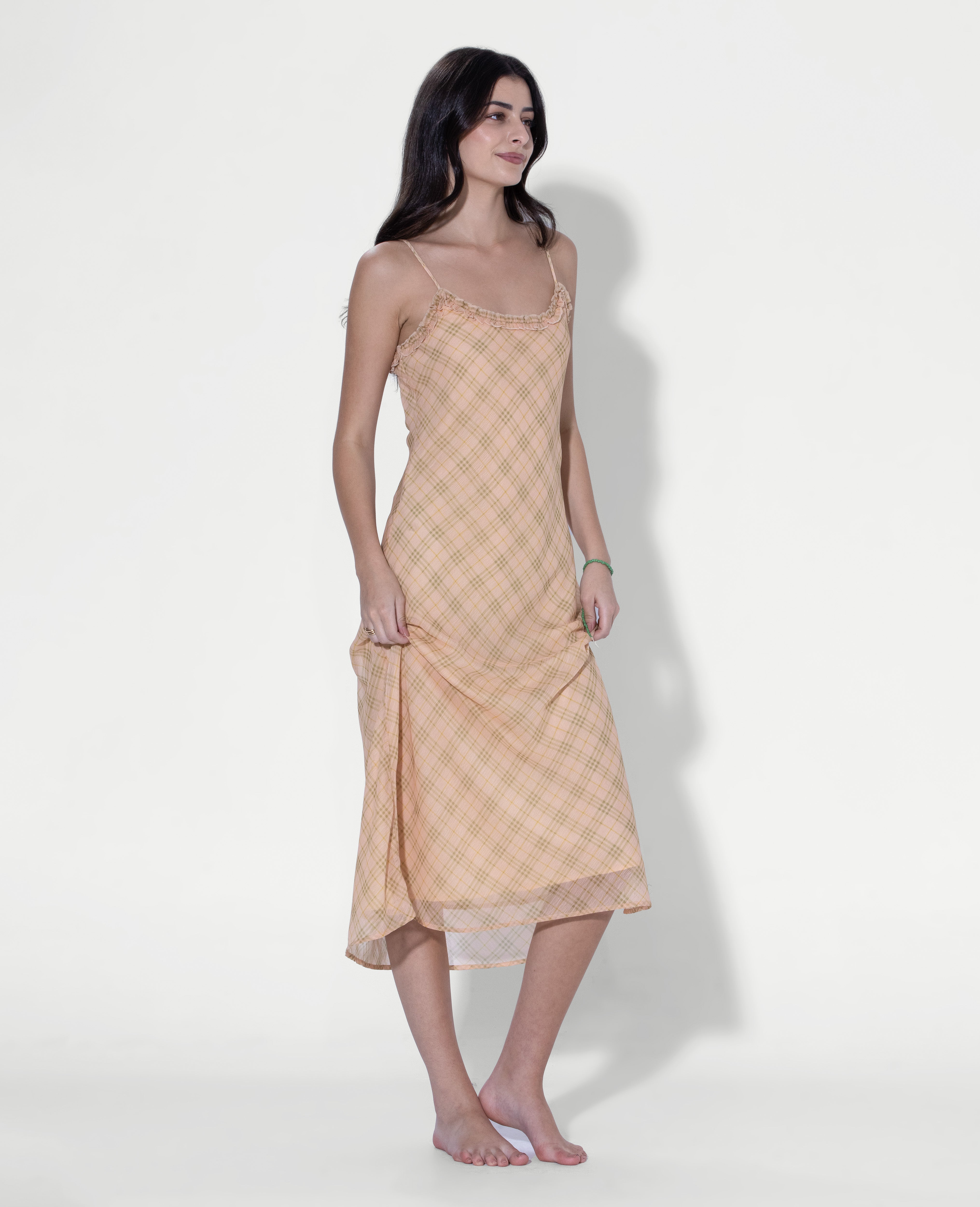 Checked Slip Midi Dress