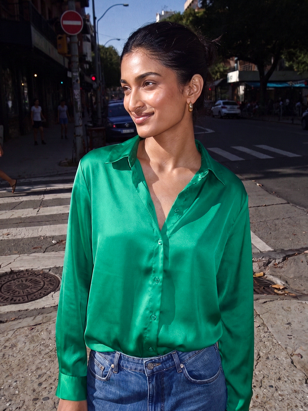 Emerald Luxe Satin Shirt