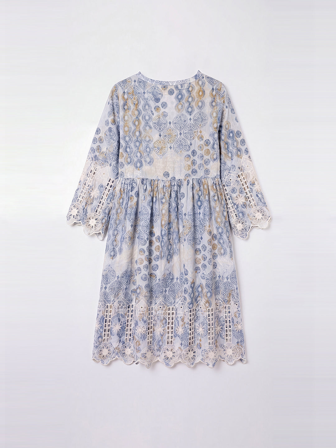 Printed Front-Tie Dress (Blue)