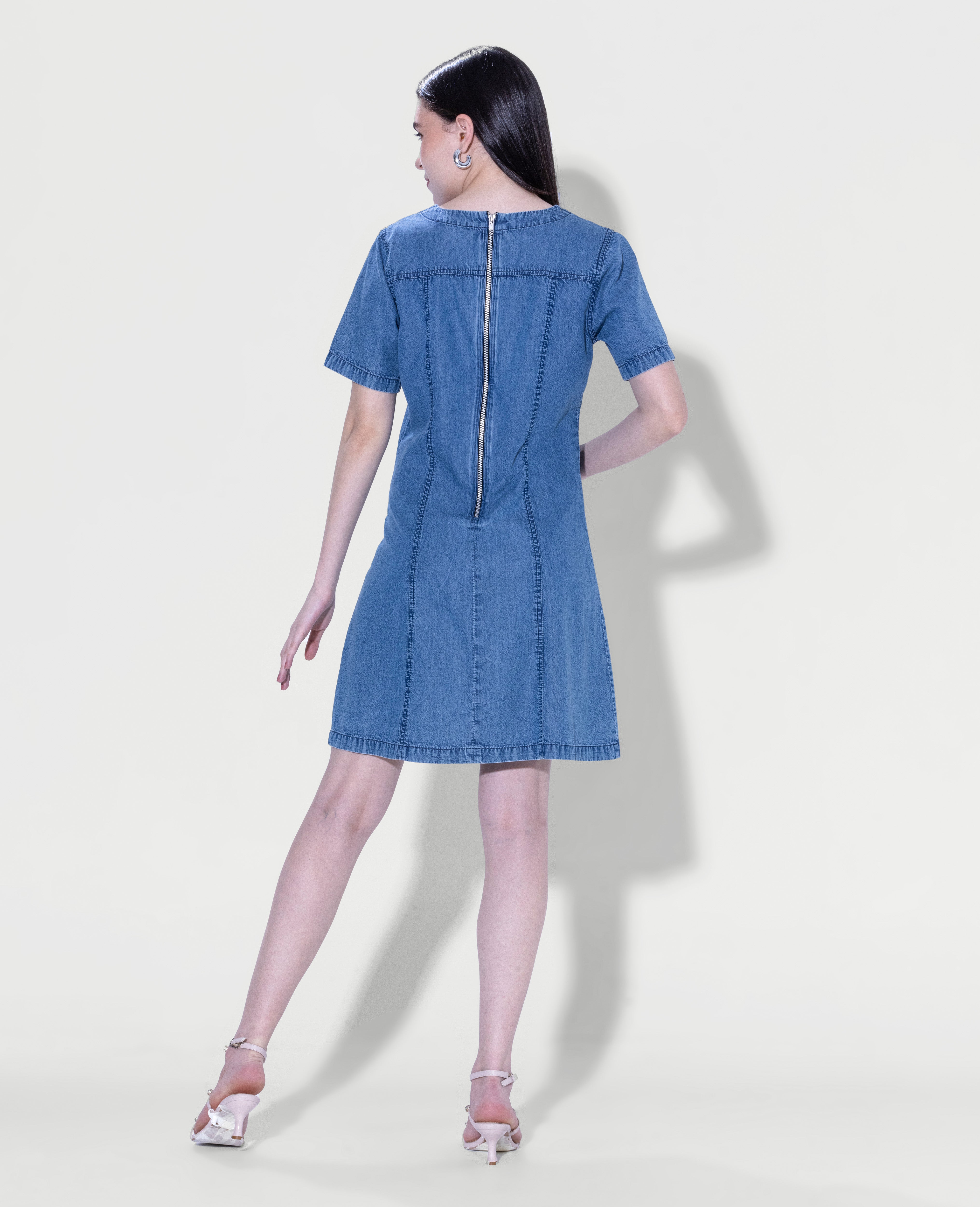 Embroidered lace-up dress