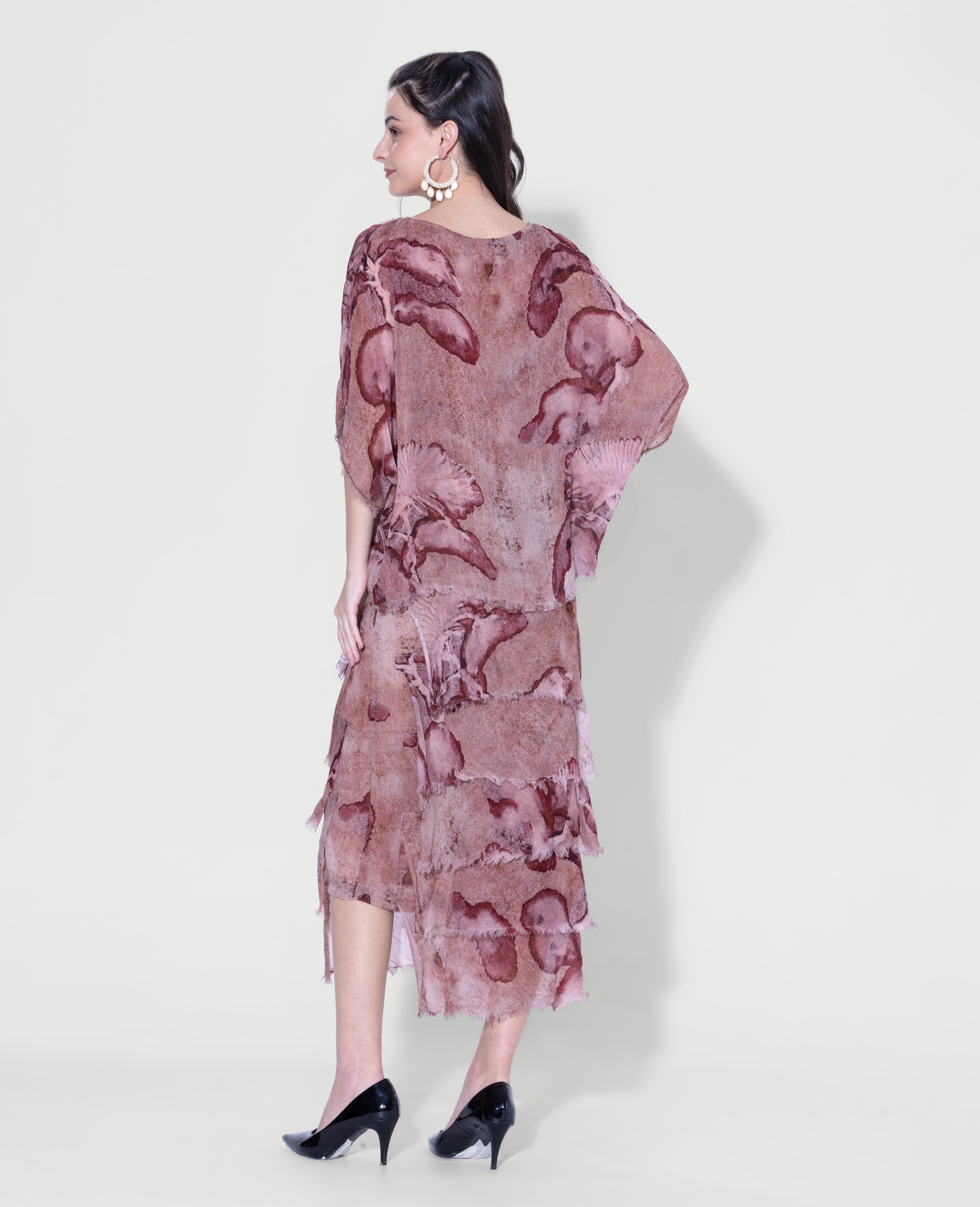 Textured Floral Print Midi Dress