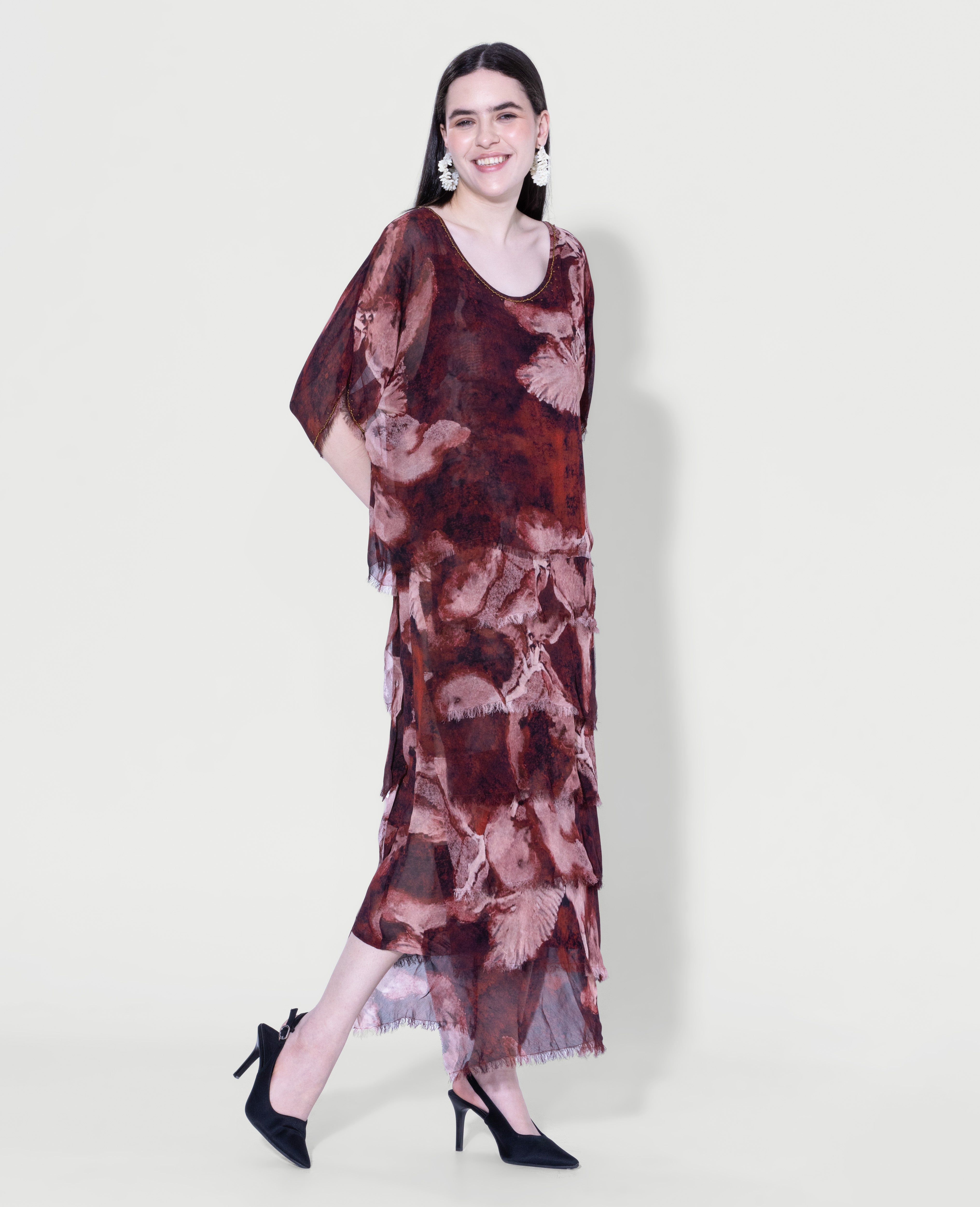 Textured Print Midi Dress