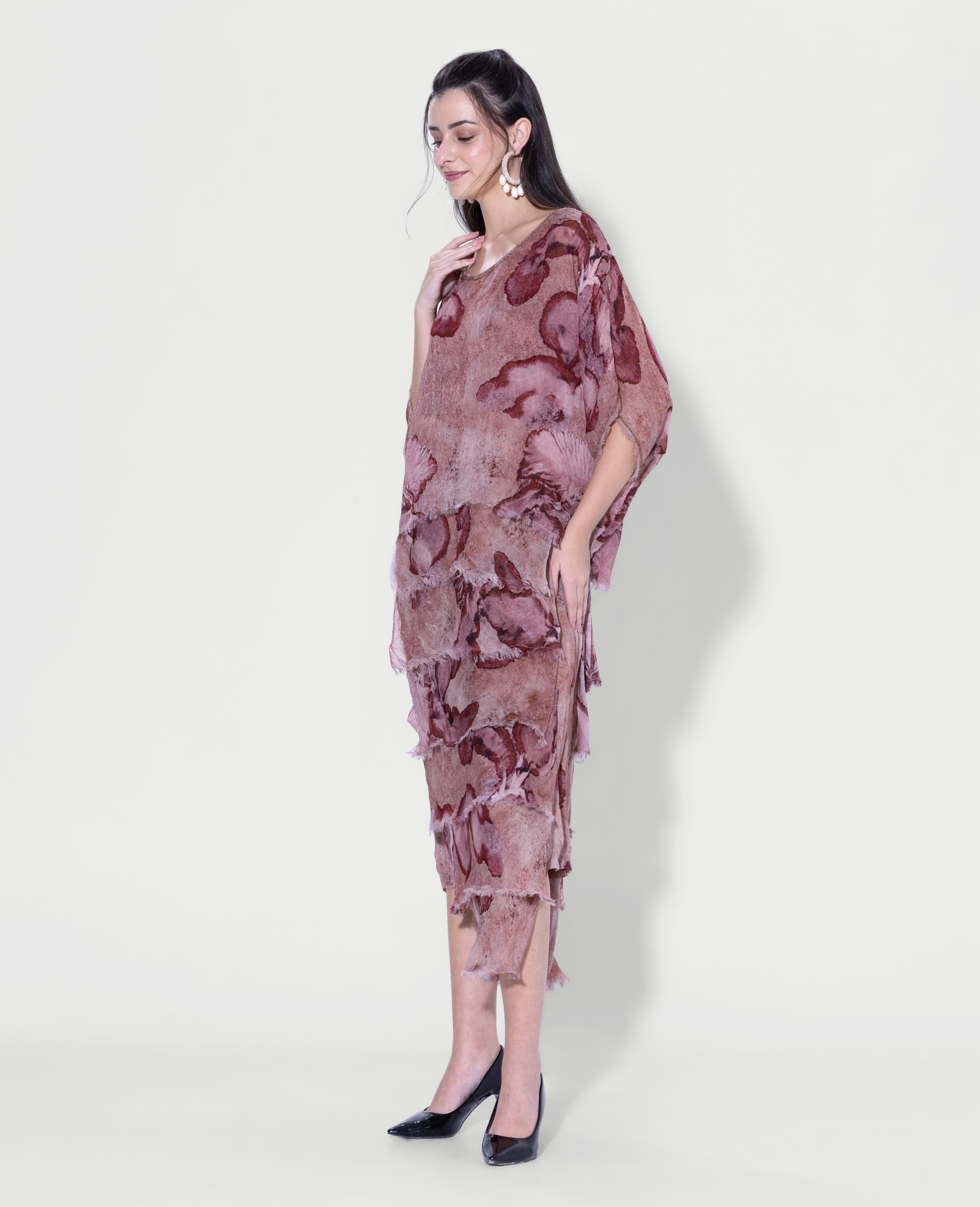 Textured Floral Print Midi Dress