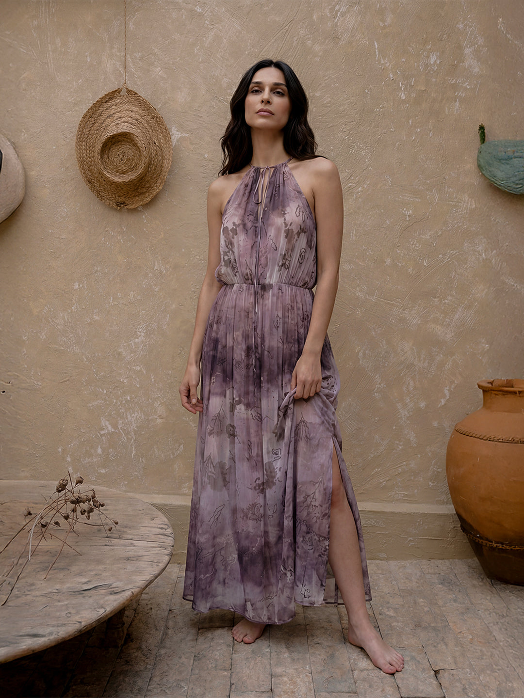 Pleated Halter Maxi Dress