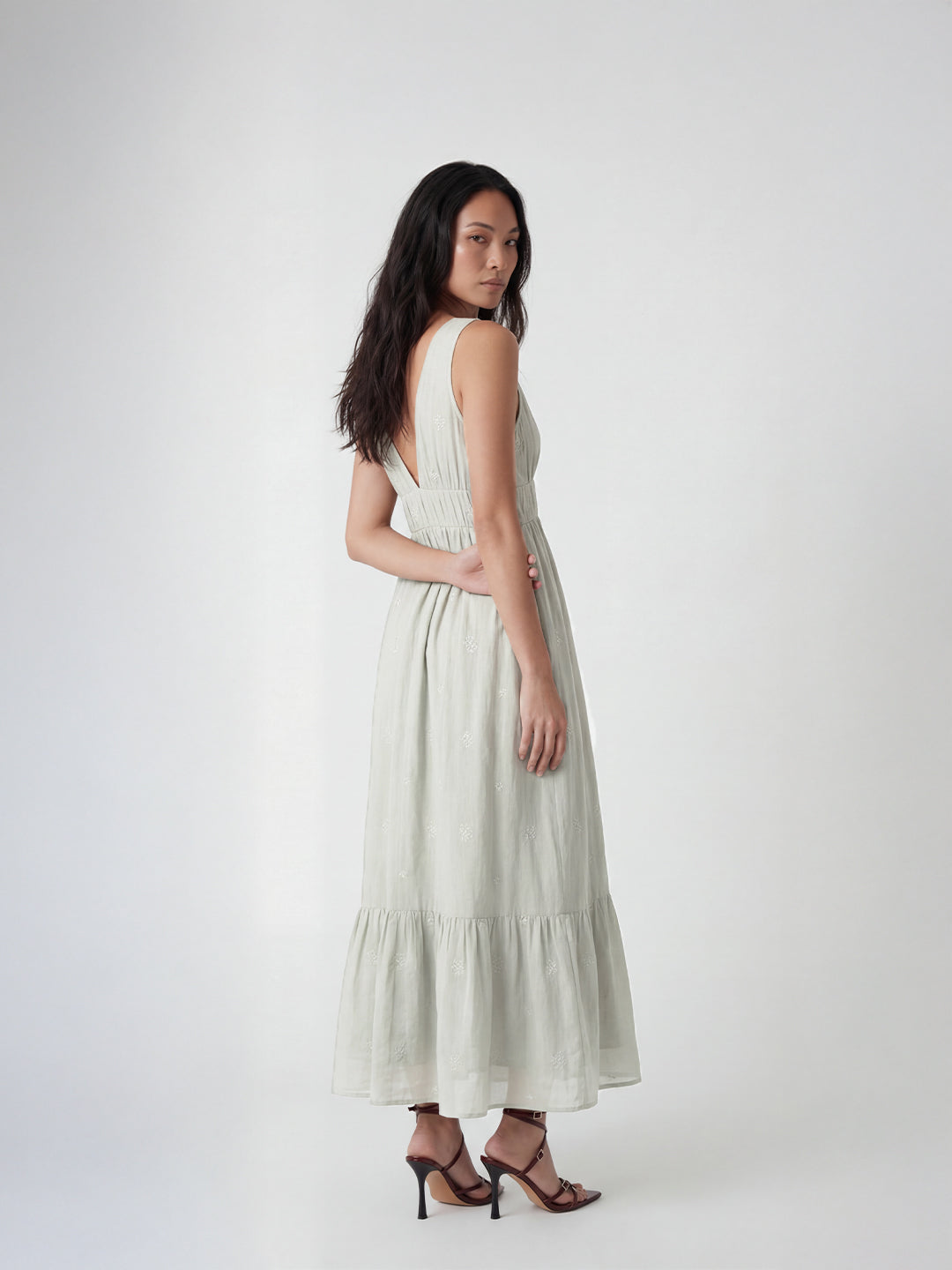 Plunging Embroidered Maxi Dress
