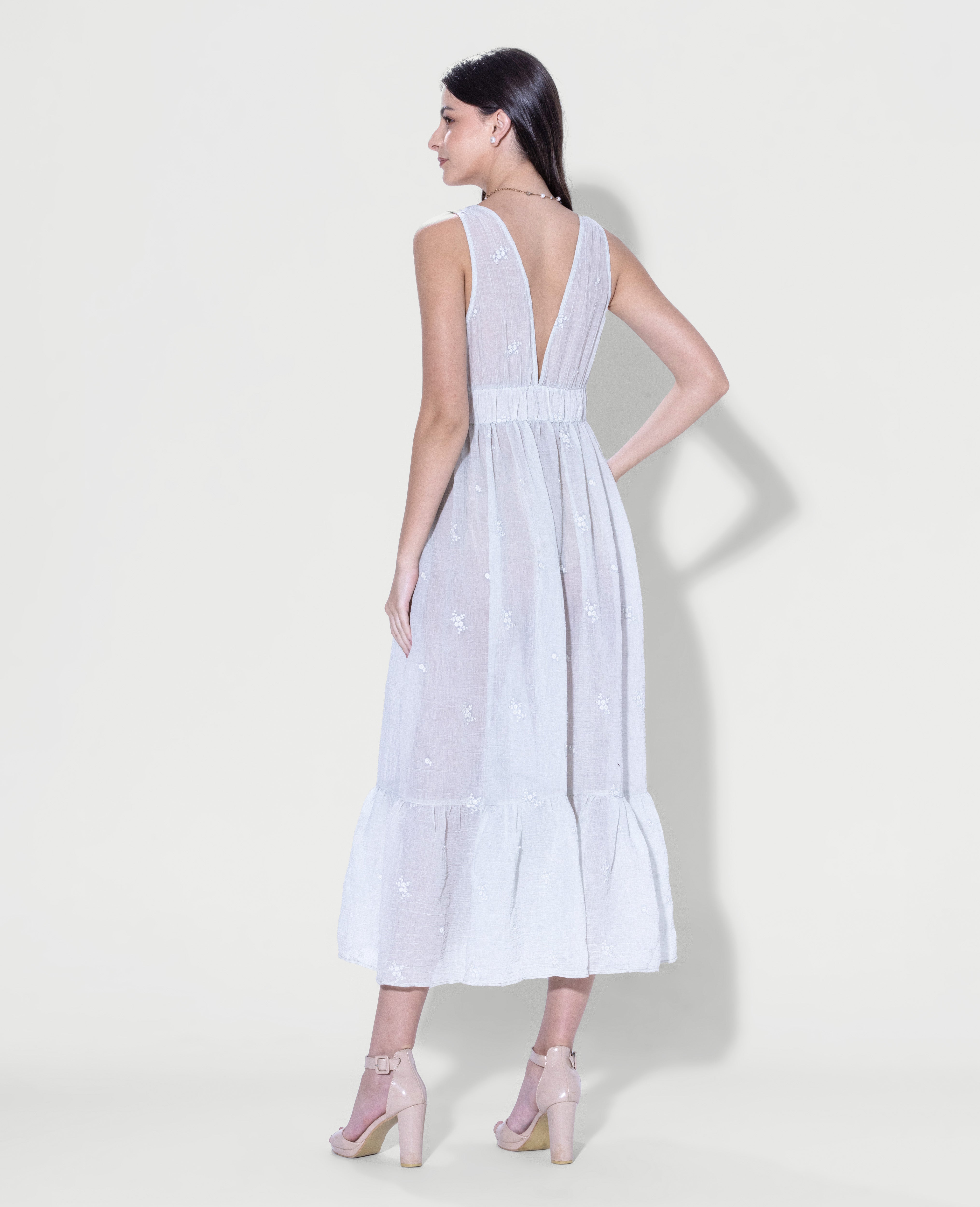 Plunging Embroidered Maxi Dress