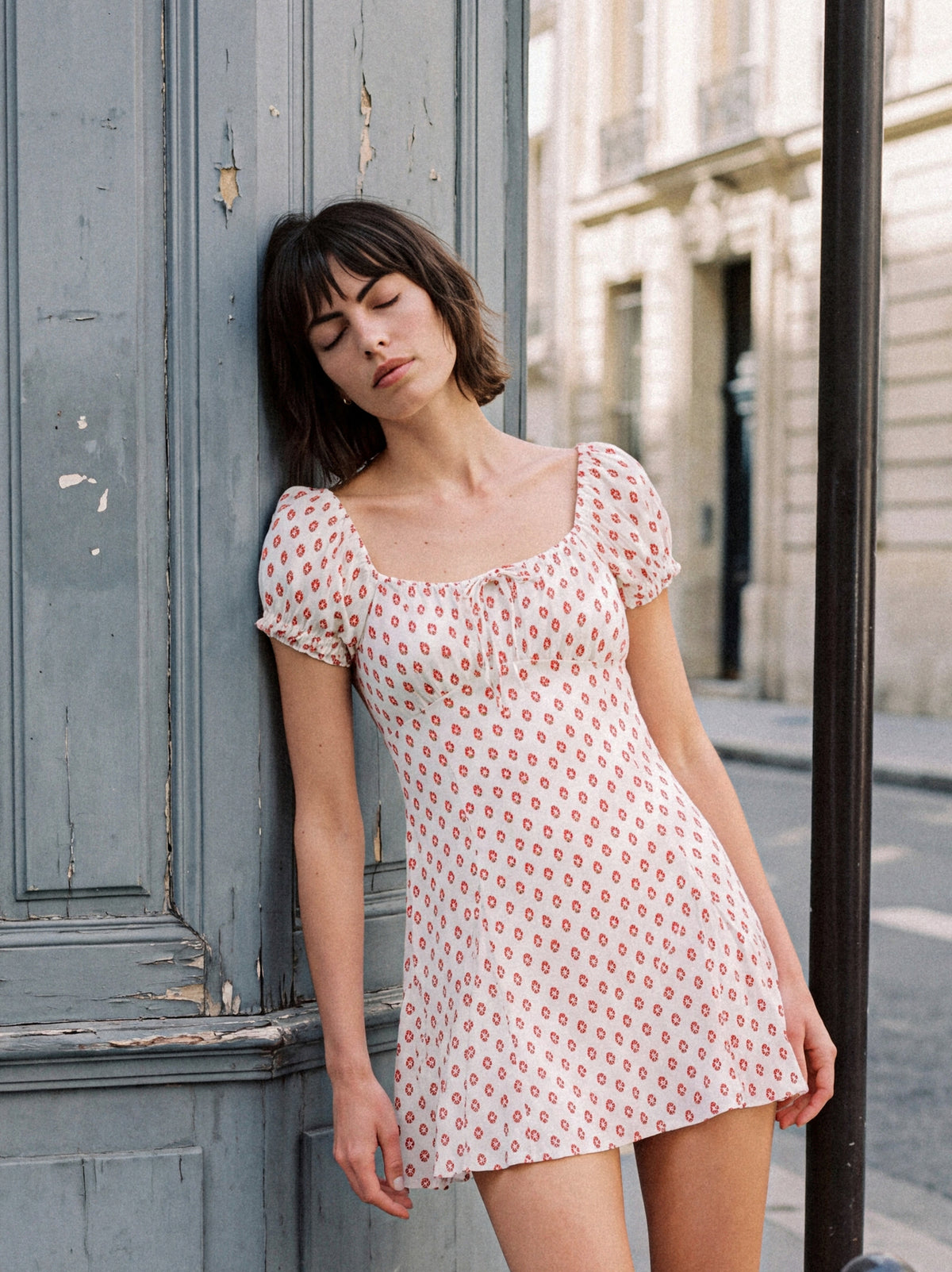 Printed Puff-Sleeve Mini Dress