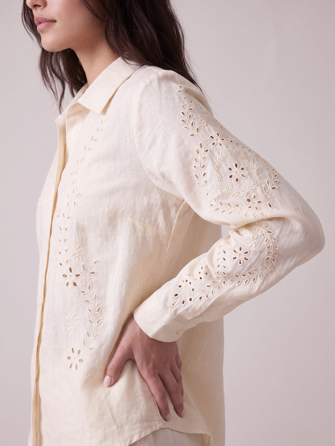 Floral Embroidered Linen Shirt