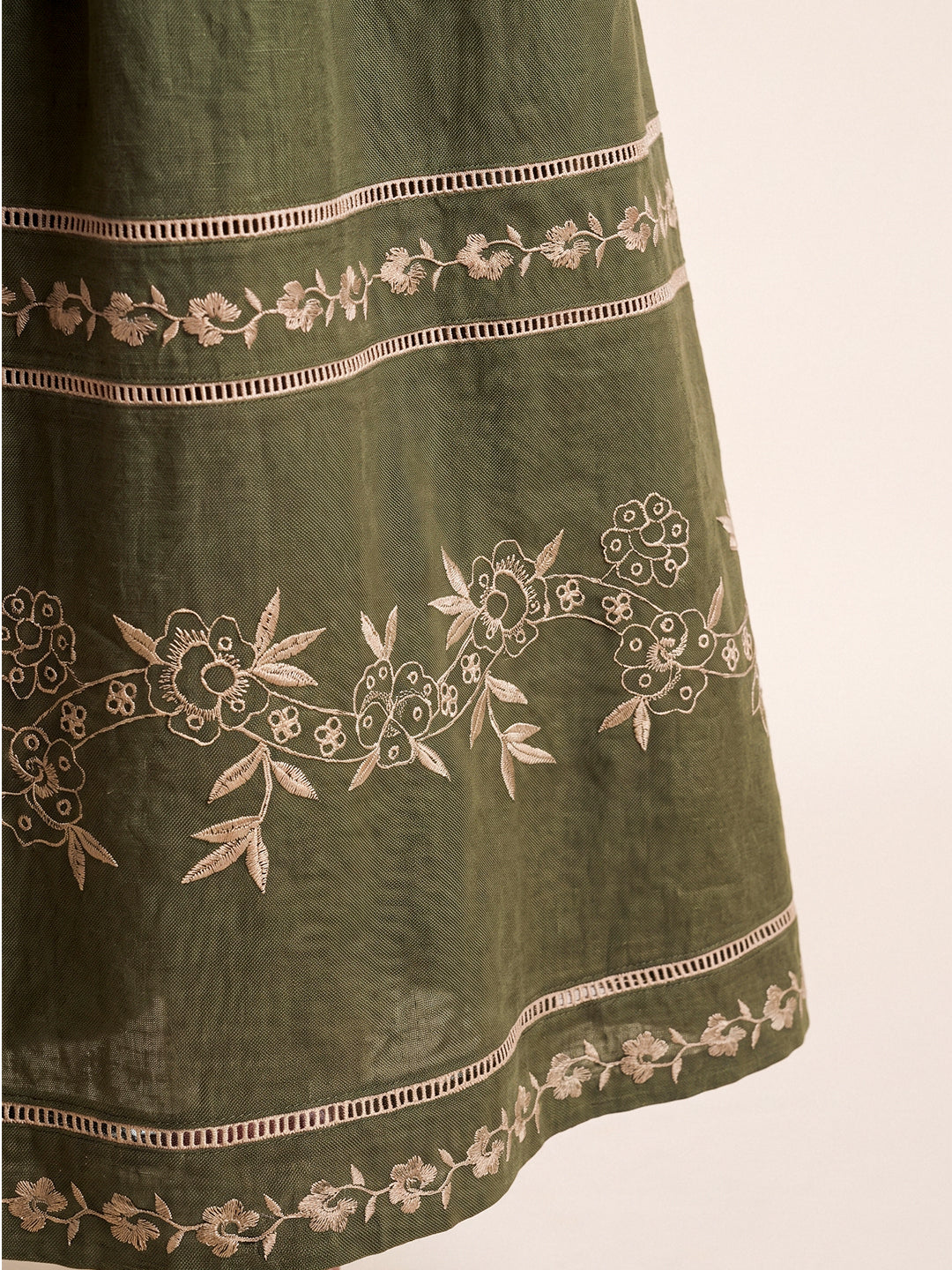 Olive Floral Embroidered Skirt