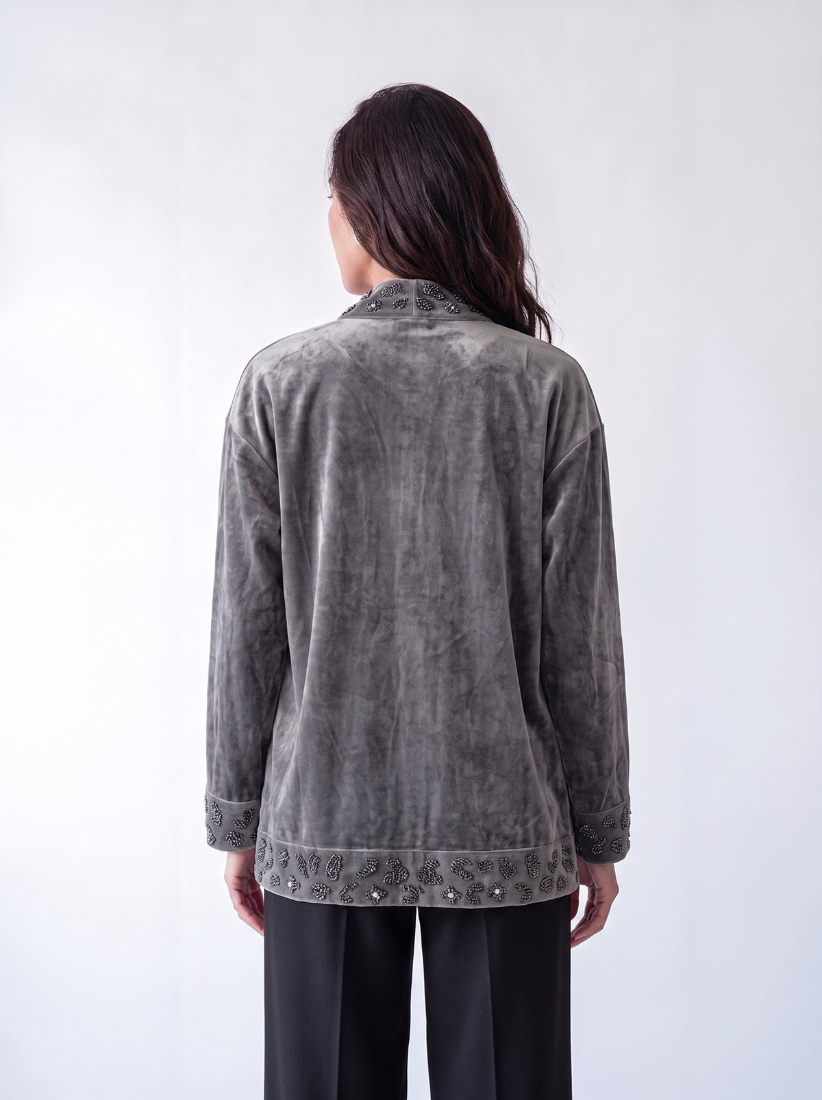 Slate Beaded Velvet Jacket
