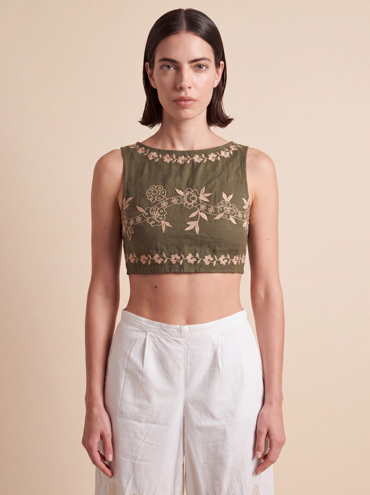Botanical Embroidered Crop Top