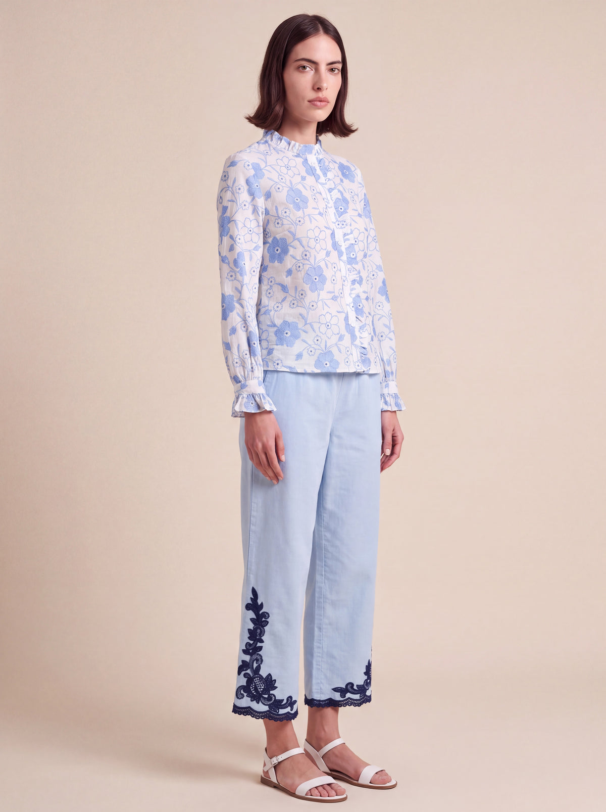 Azure Bloom Embroidered Trousers
