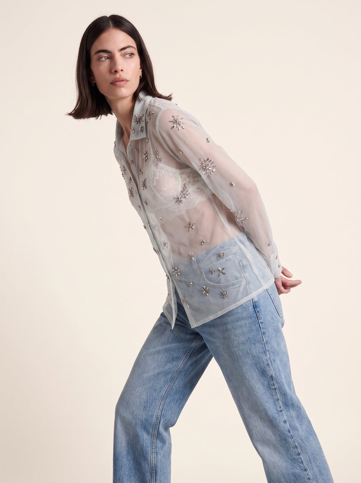 Night-Sky Embellished Mesh Shirt