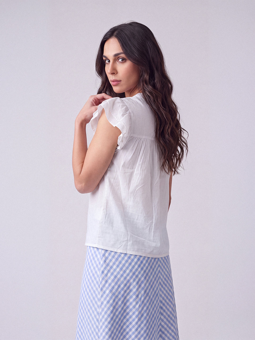 Schiffli Flutter Sleeve Top