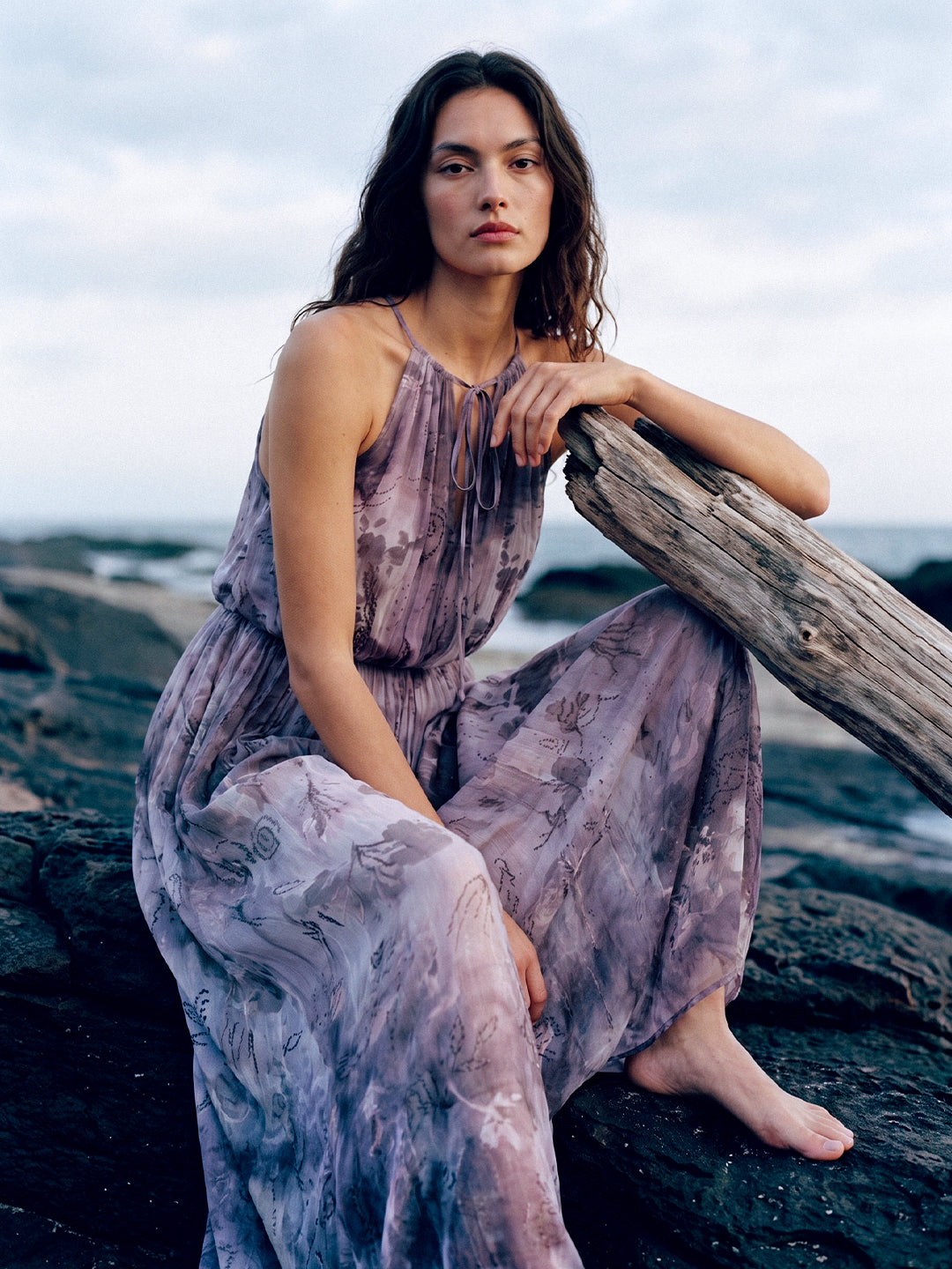 Pleated Halter Maxi Dress