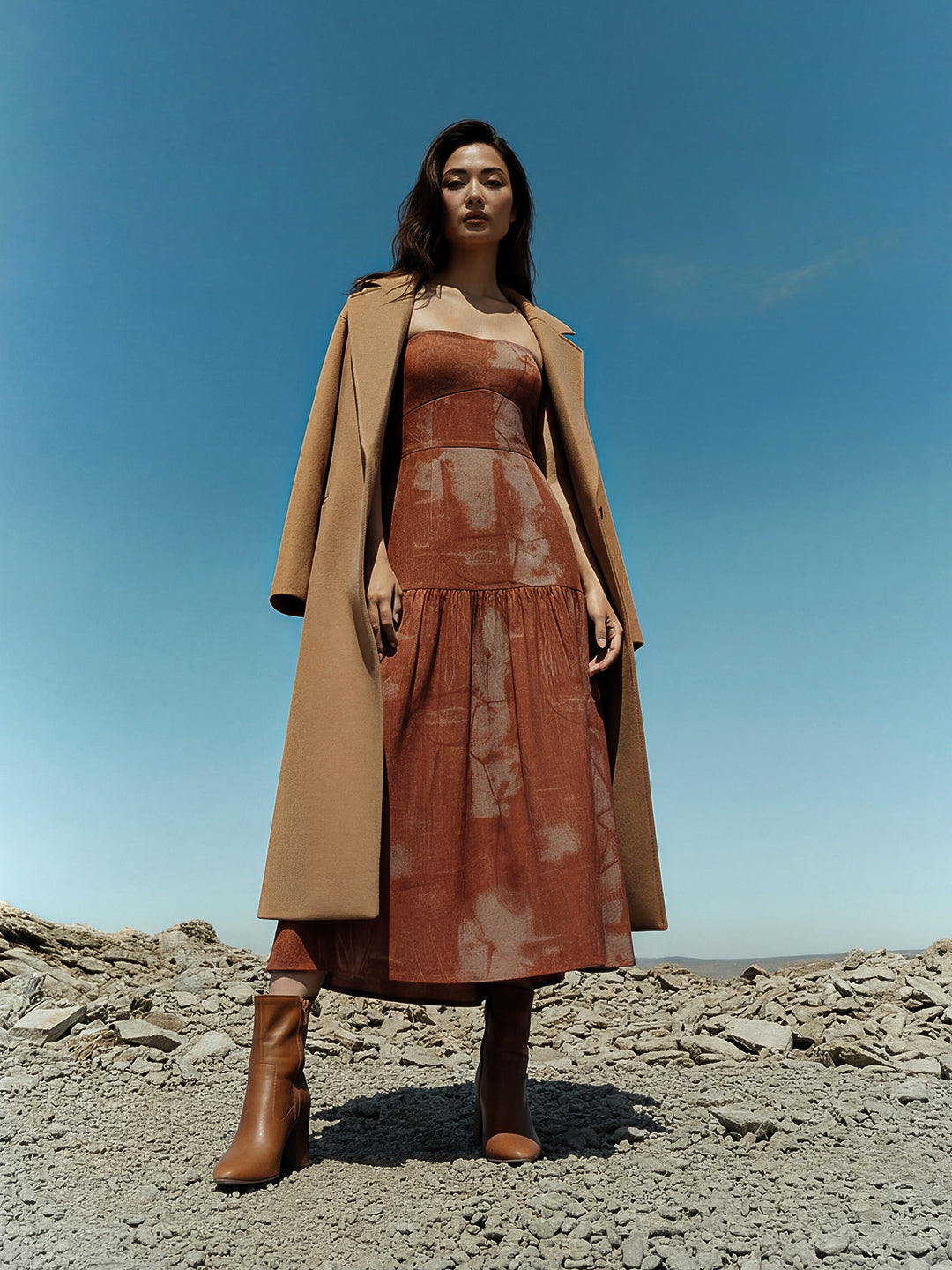 Strapless printed maxi dress