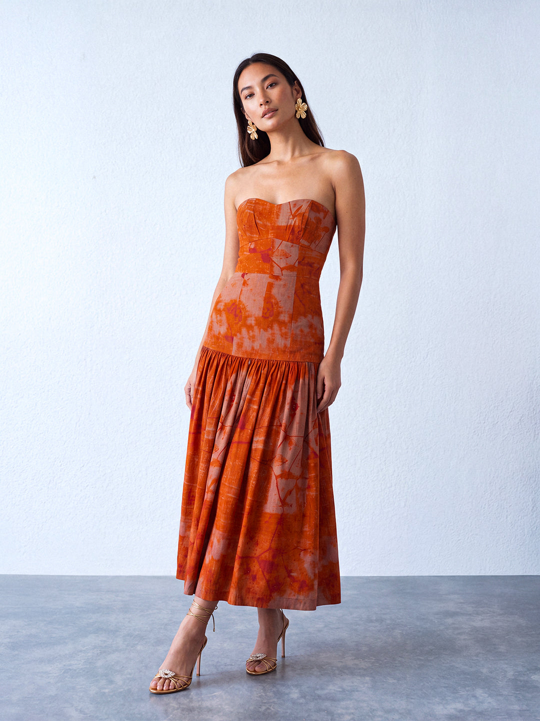 Strapless printed maxi dress