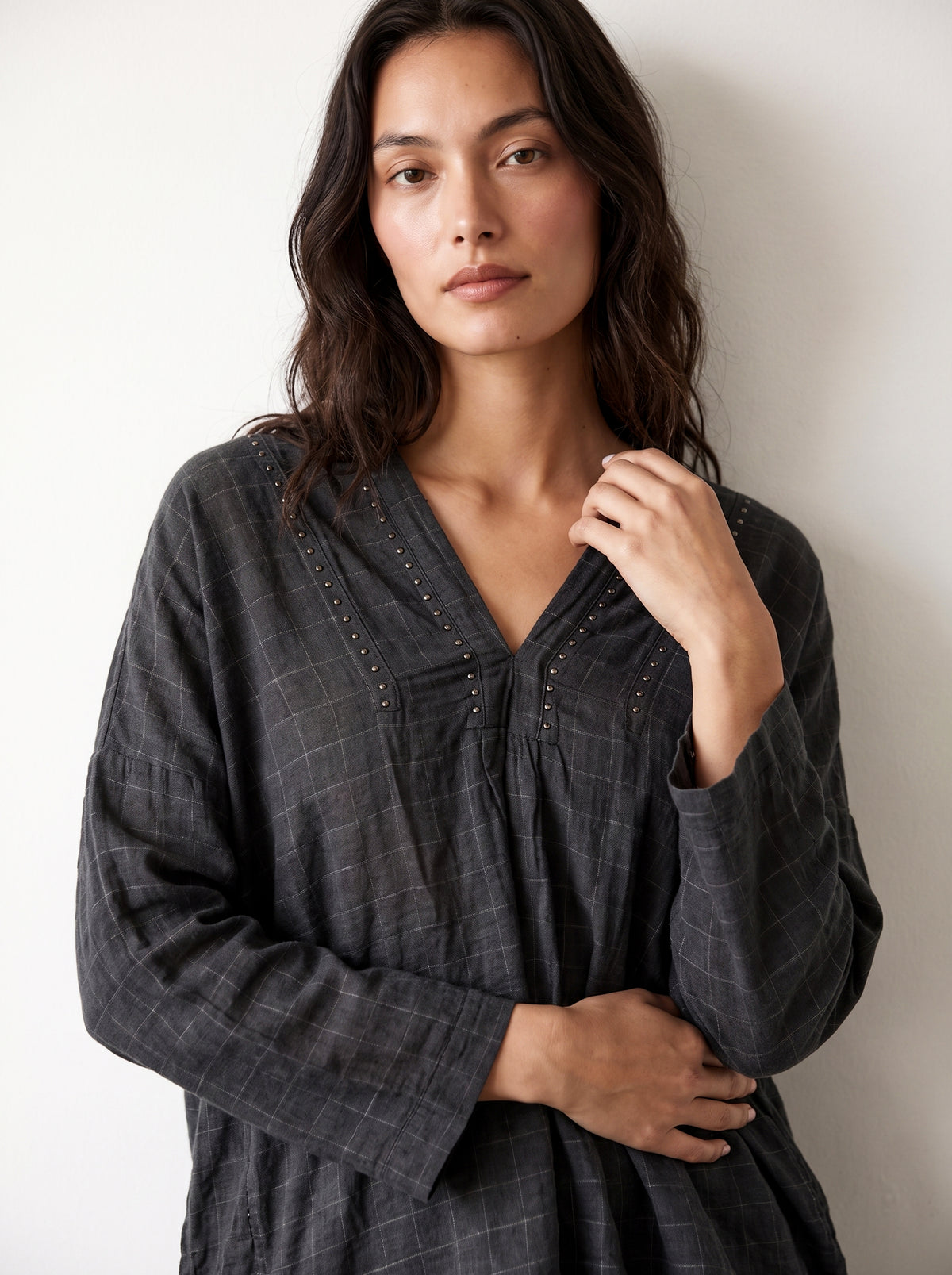 Relaxed Grid Fold Top