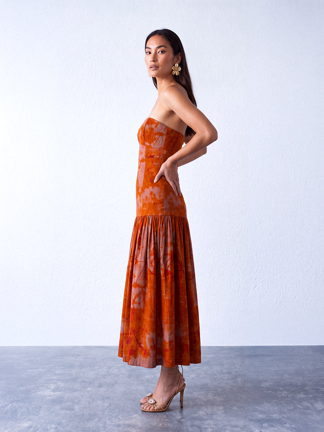 Strapless printed maxi dress