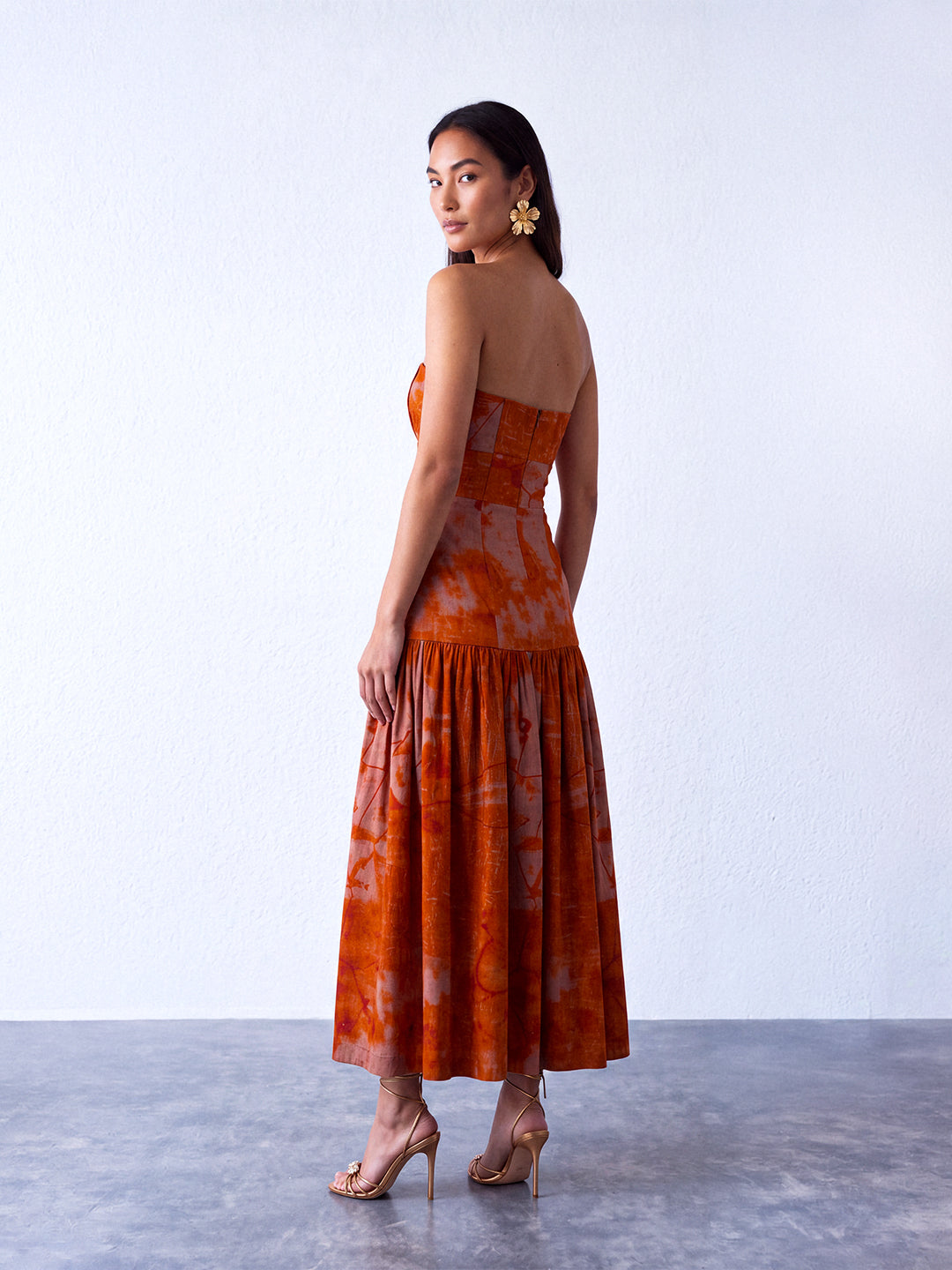Strapless printed maxi dress